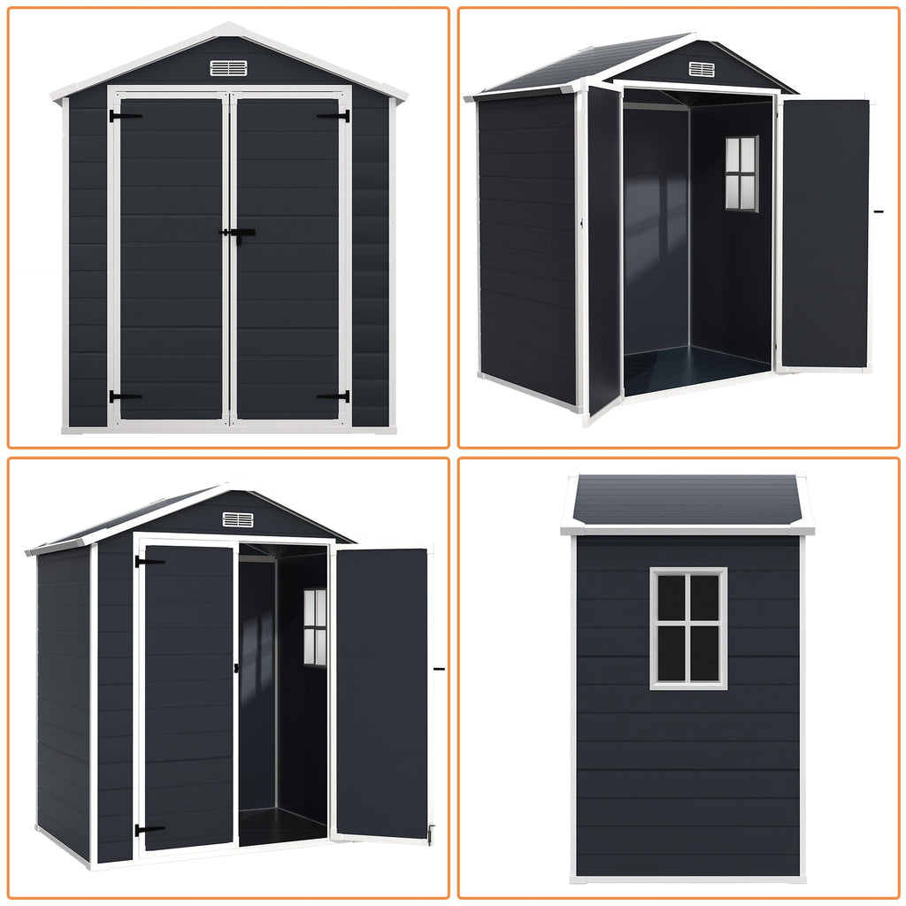 6 ft x 4 ft/6 ft x 8 ft/8 ft x 6 ft/8 ft x 10 ft All-Weather Resin Outdoor Plastic Storage Shed w/Floor, Spire Tool Shed