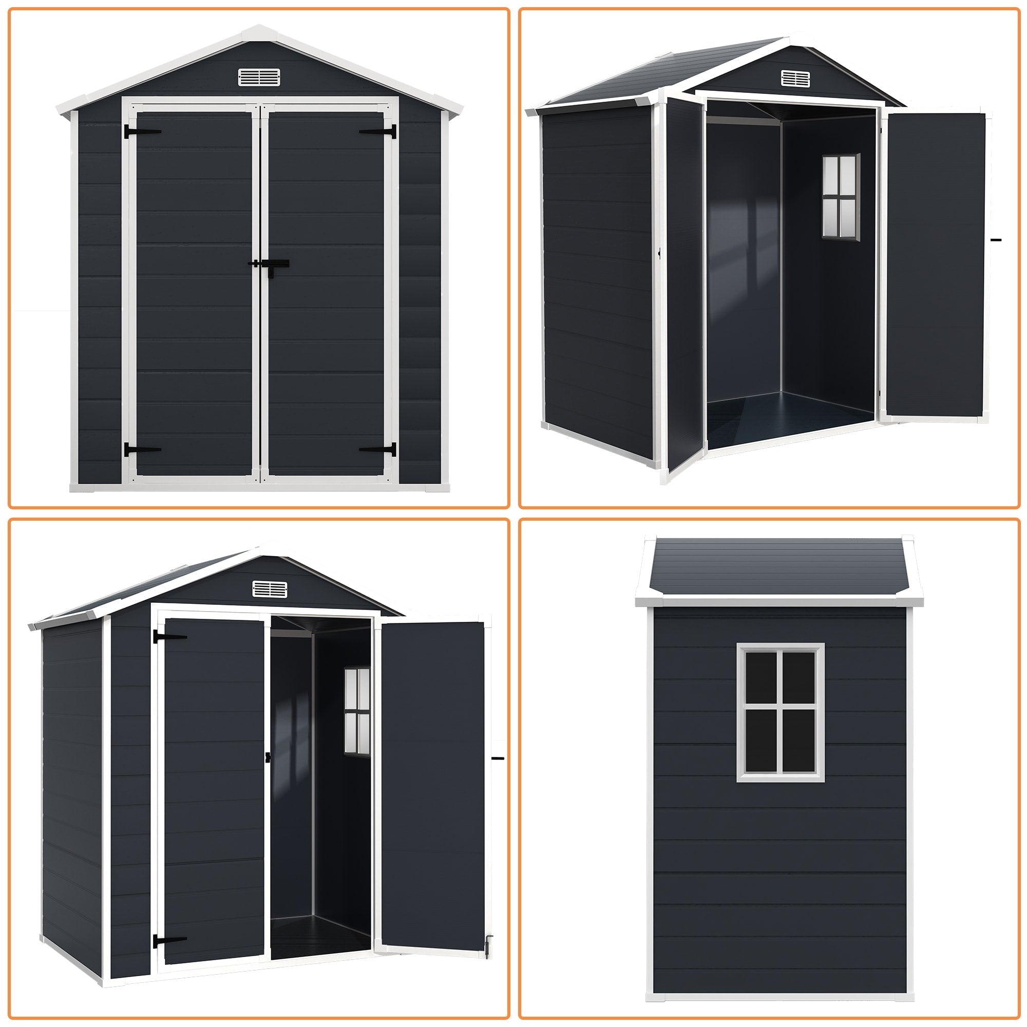 6 ft x 4 ft/6 ft x 8 ft/8 ft x 6 ft/8 ft x 10 ft All-Weather Resin Outdoor Plastic Storage Shed w/Floor, Spire Tool Shed