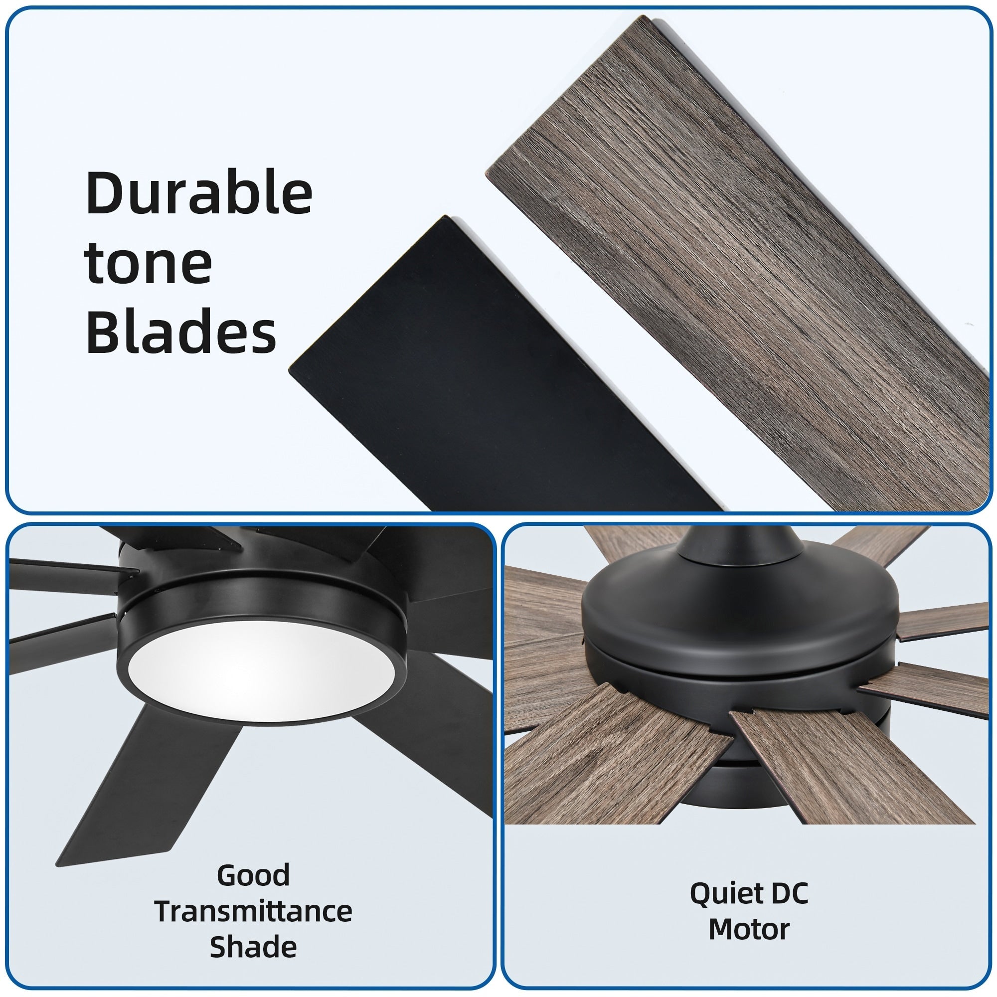 Moasis Matte Black 60-in 8-Blade Ceiling Fan with LED Light and Remote Control - 60