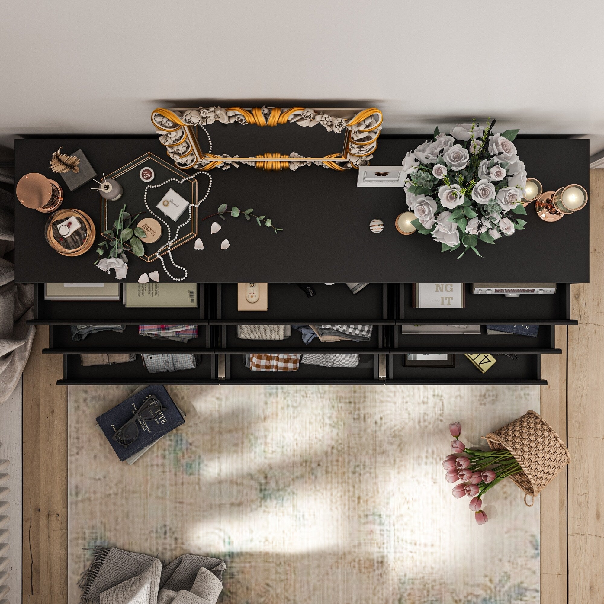 63W 9 Drawer Dresser Accent Dresser for Living Room Bedroom Chest