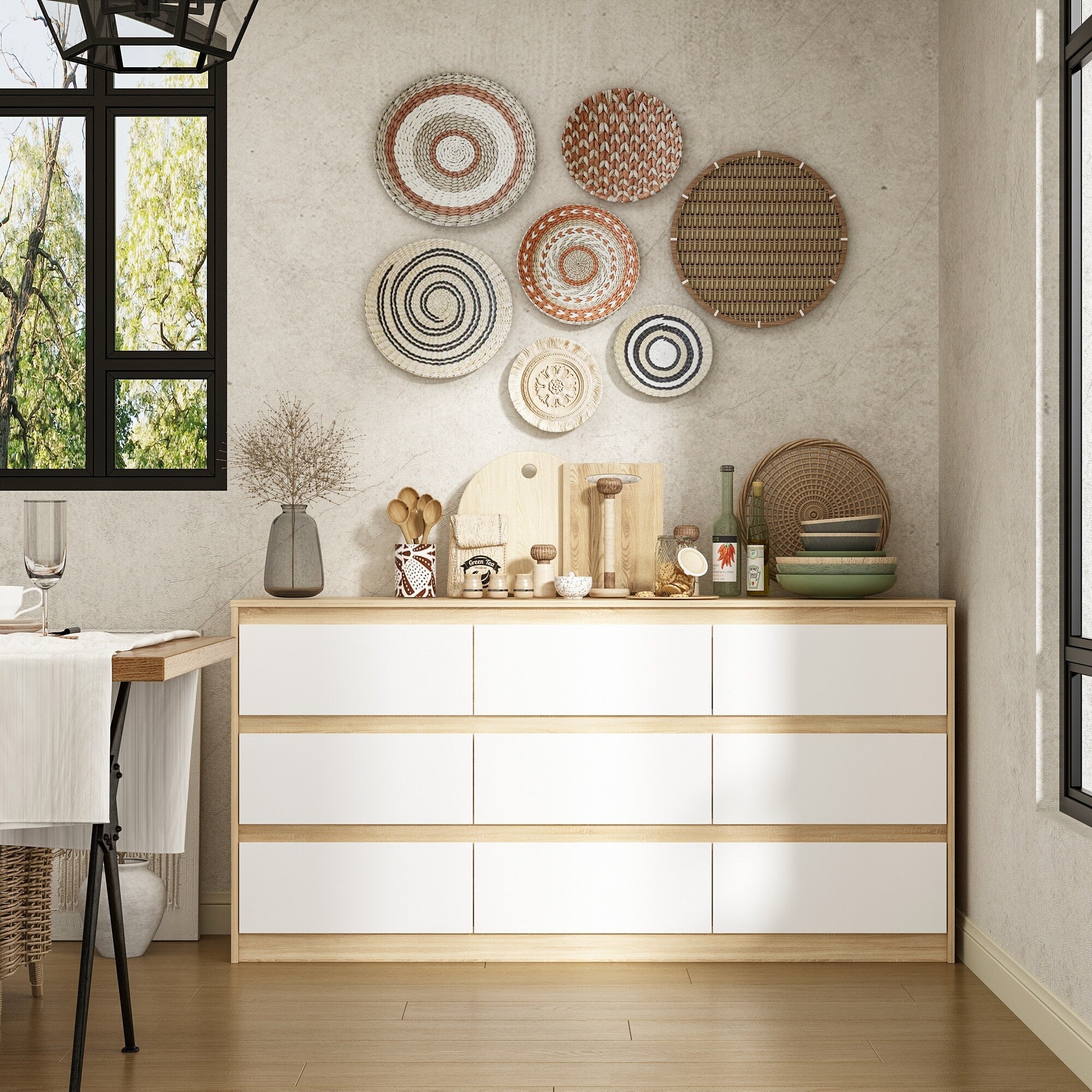 63W 9 Drawer Dresser Accent Dresser for Living Room Bedroom Chest