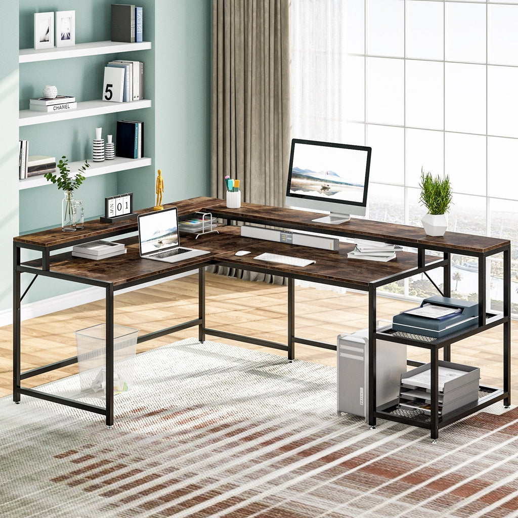 L Shaped Desk with Monitor Shelf, Reversible Corner Computer Desk for Office Home 69