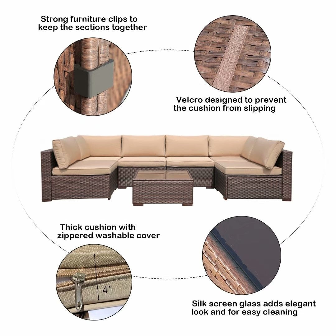 Wicker/ Steel 7-piece Outdoor Cushioned Sectional Sofa Set