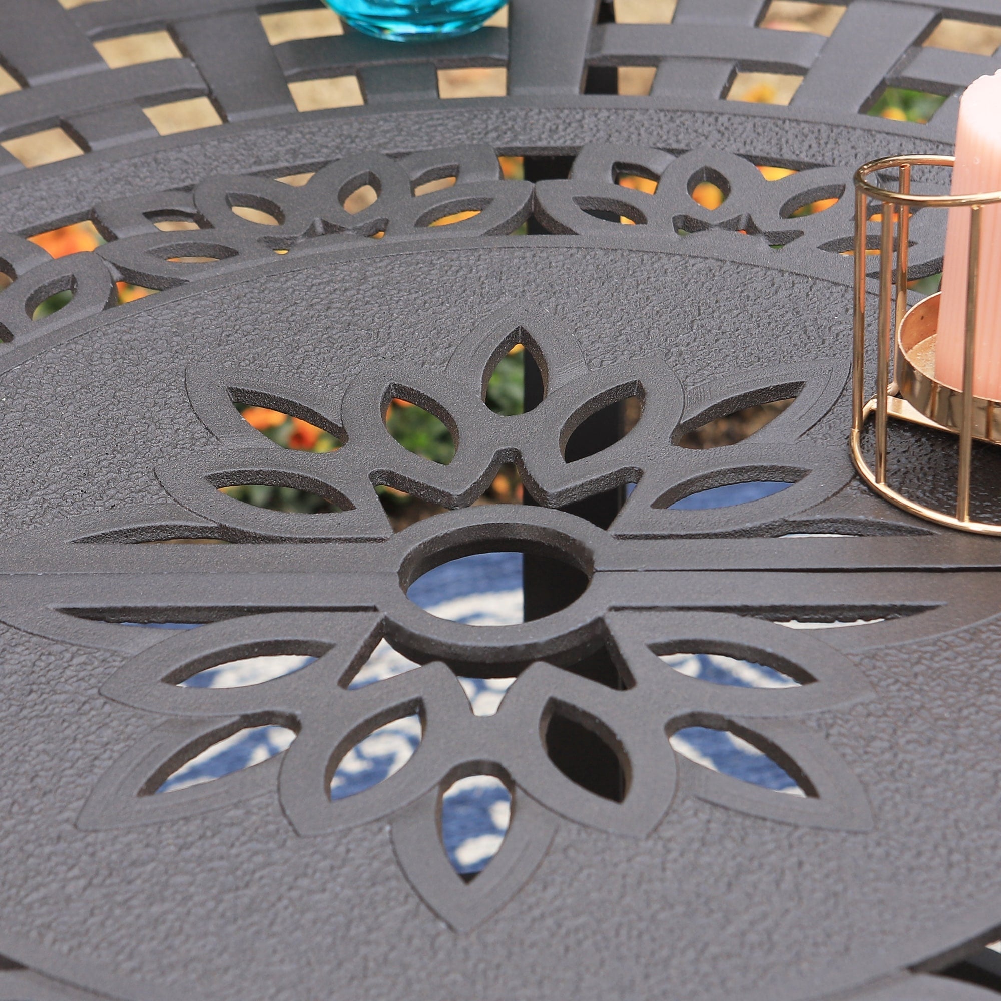 MAISON ARTS Cast Aluminum Dining Chairs/Patio Dining Set with Round Dining Table & 6 Cast Aluminum Patio Chairs