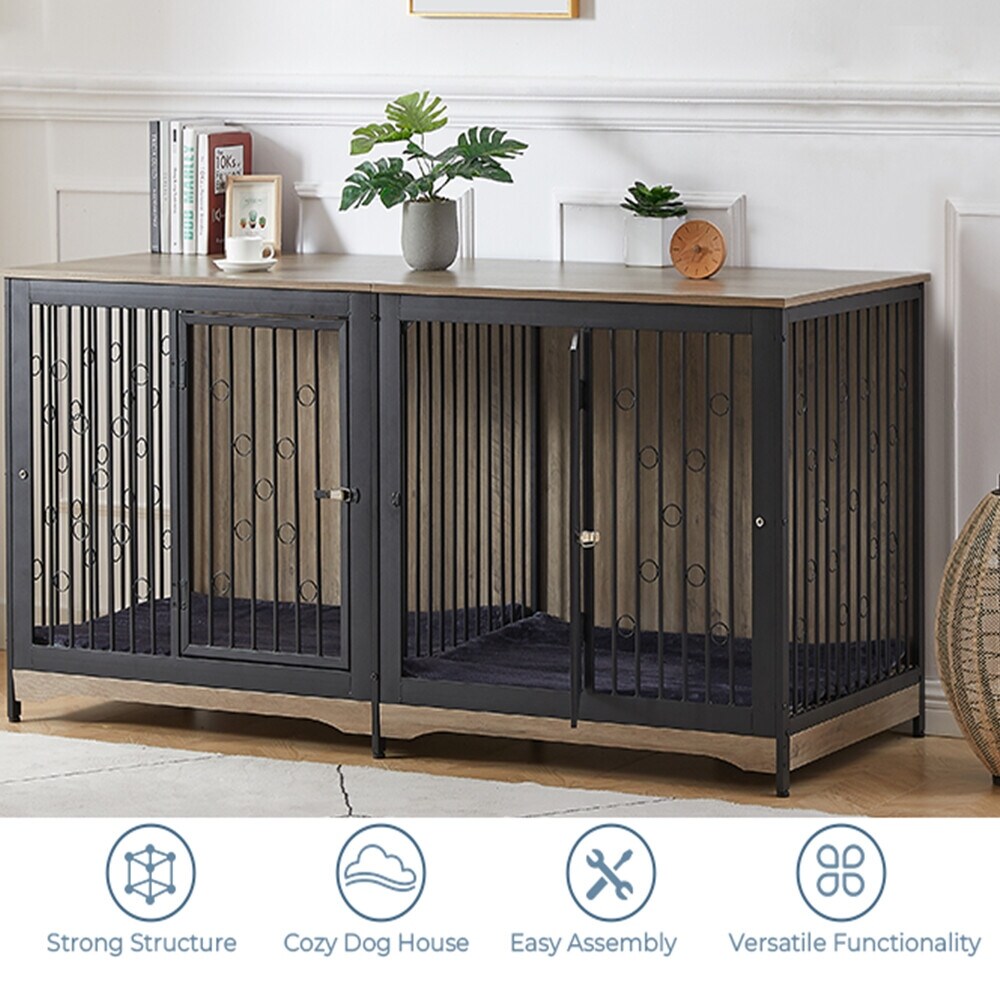 70.86'' Dog Crate Furniture Large Breed TV Stand with Cushion & Double Rooms (No Cushion)