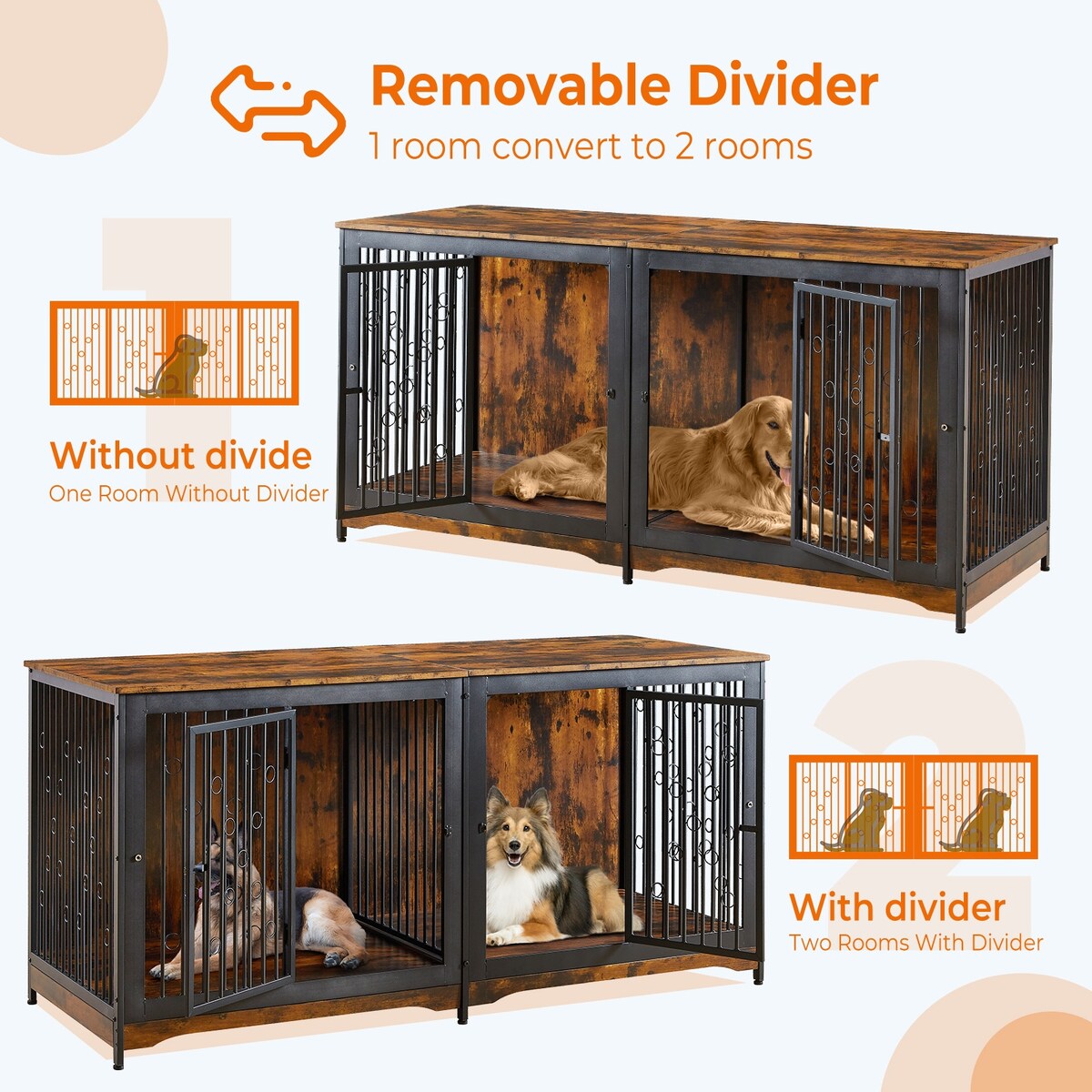 70.86'' Dog Crate Furniture Large Breed TV Stand with Cushion & Double Rooms (No Cushion)