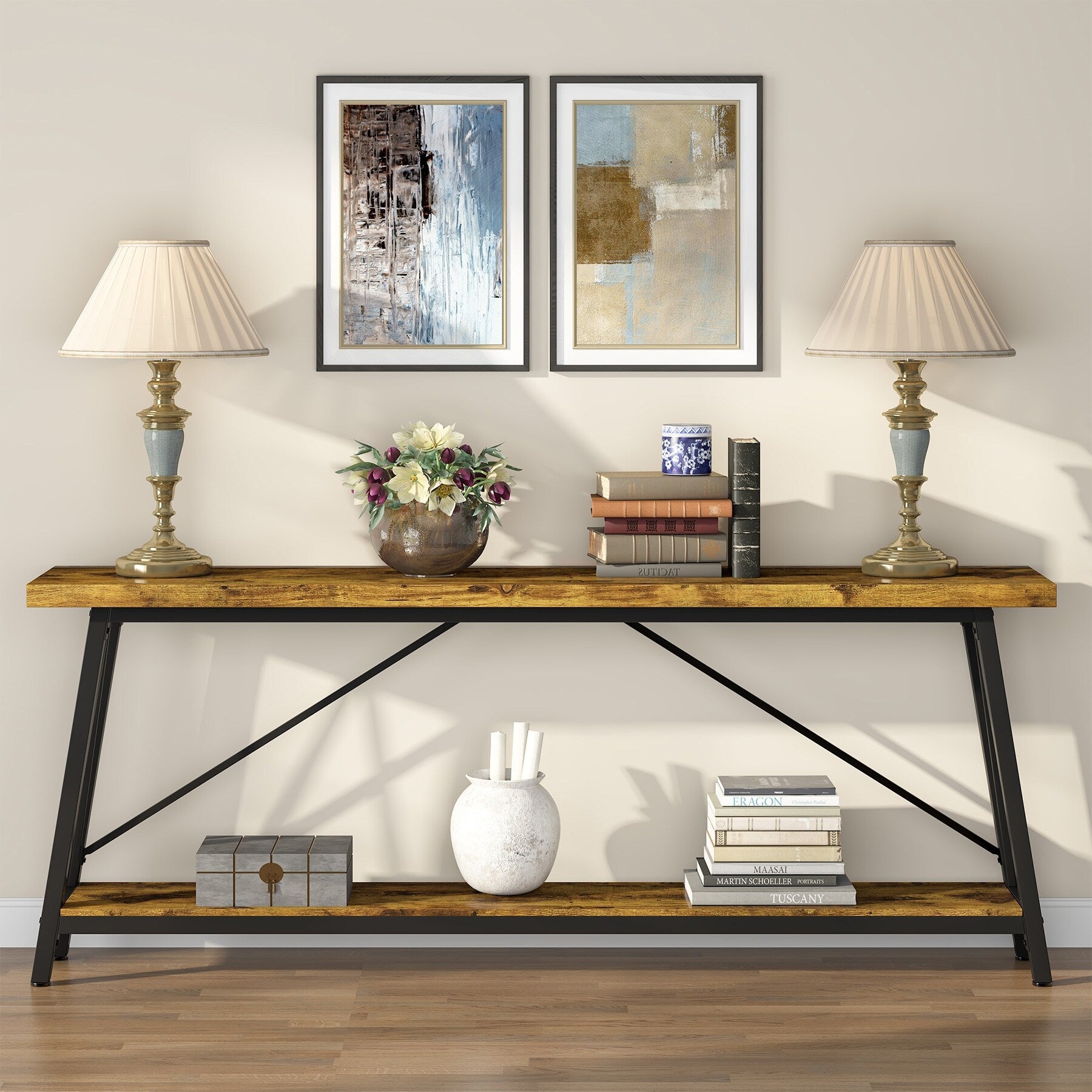 70.9 Inch Extra Long Sofa Table, Industrial Entry Console Table