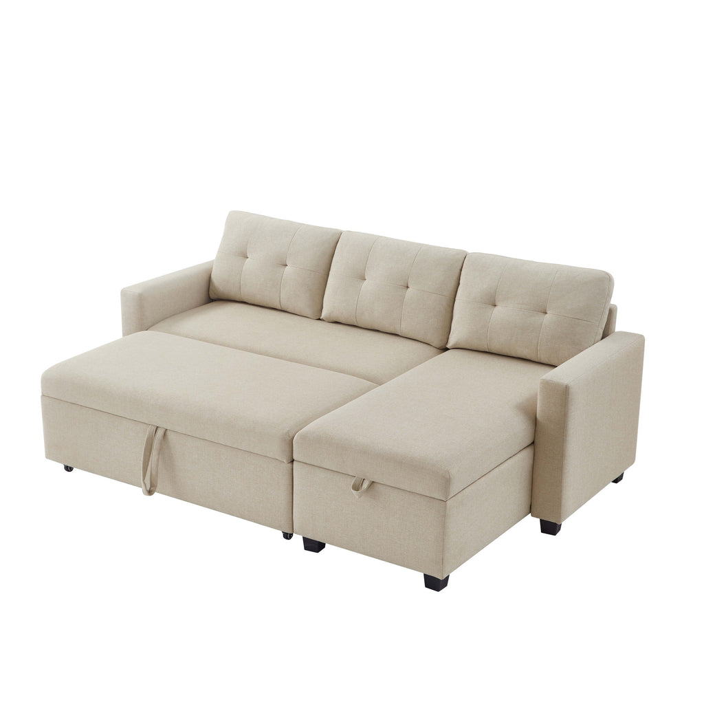 81.5'' Upholstered Convertible 3 Seater Sleeper Sofa with Pull-Out Bed, Reversible Storage Chaise, and Back Cushions