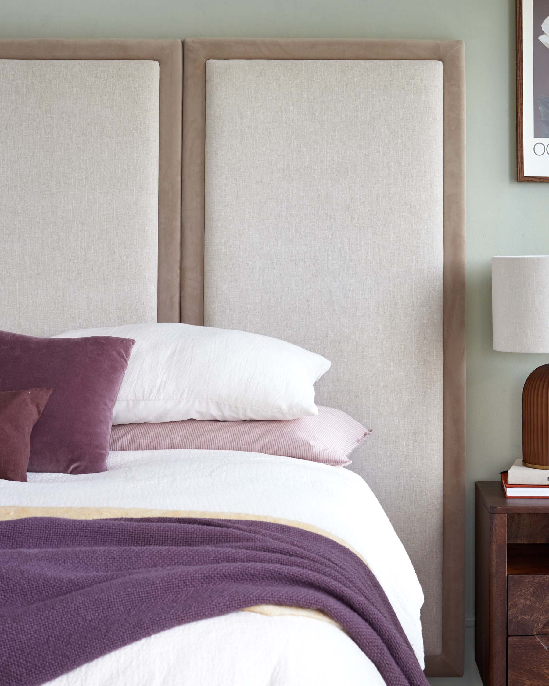 Penelope champagne natural mixed material large panel headboard