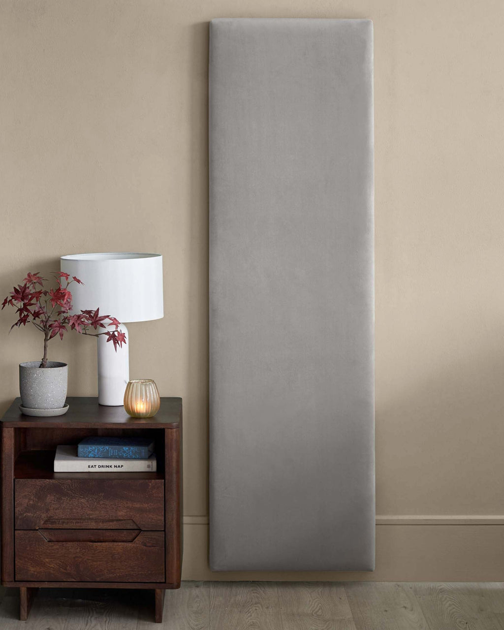 Penelope light grey velvet small panel headboard