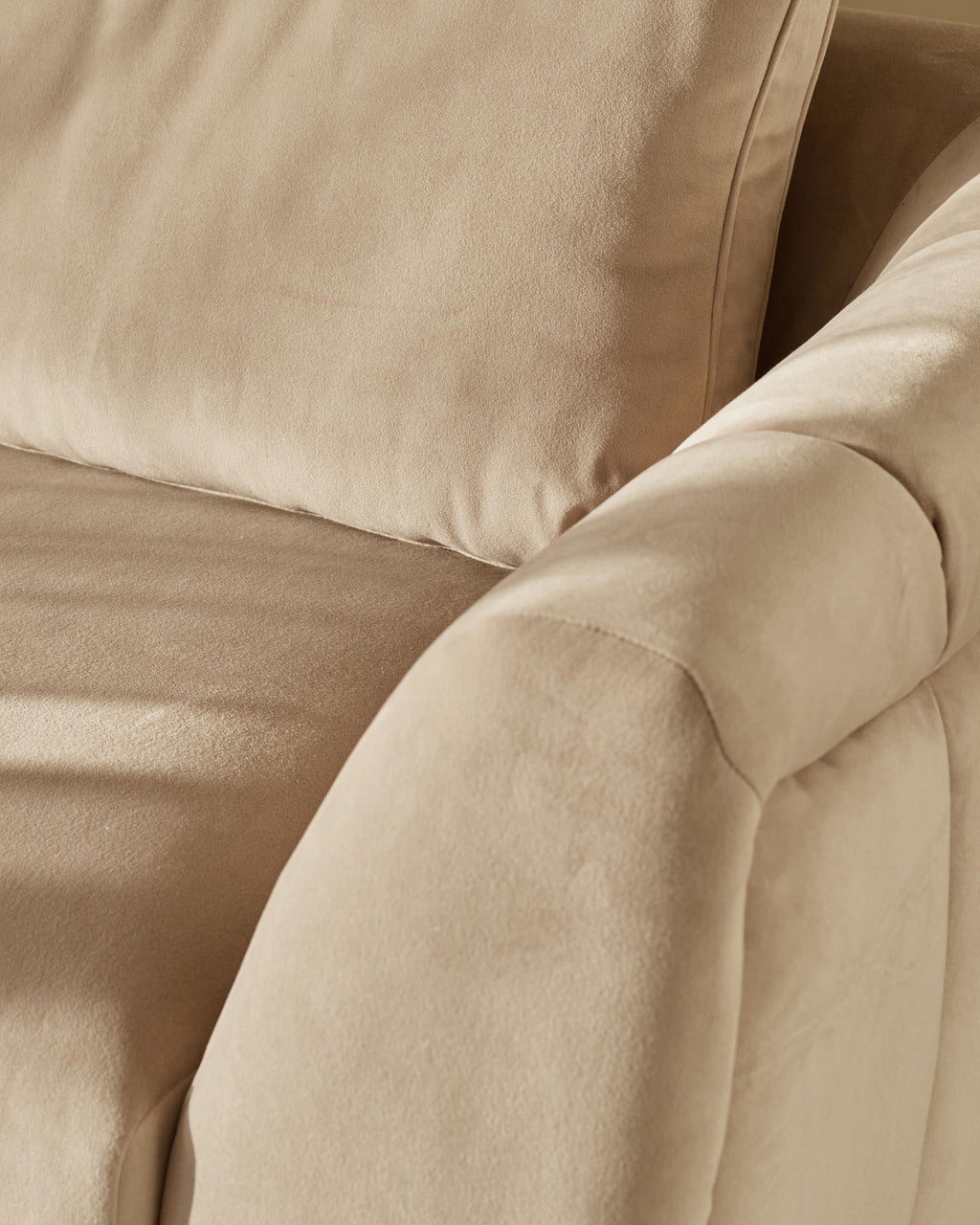 Genevieve champagne velvet 2 seater sofa with wooden leg