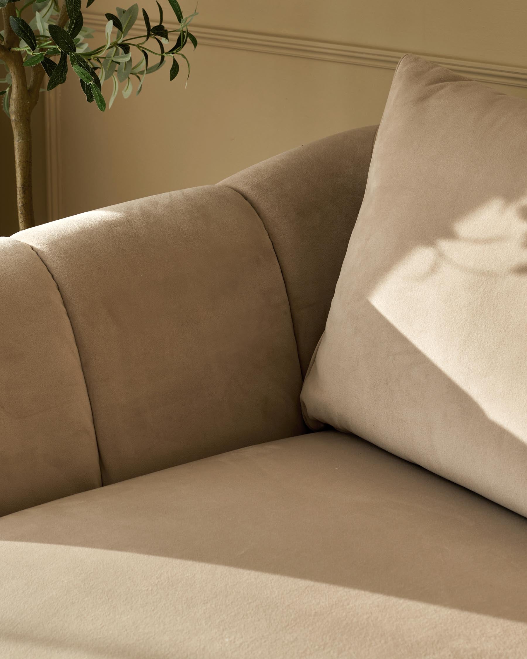 Genevieve champagne velvet 3 seater sofa with wooden leg