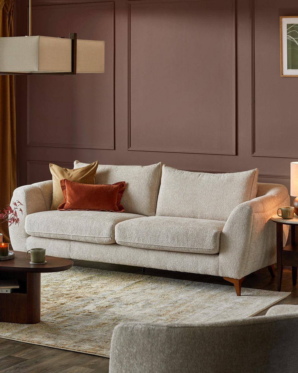 Genevieve natural weave 3 seater sofa with wooden leg