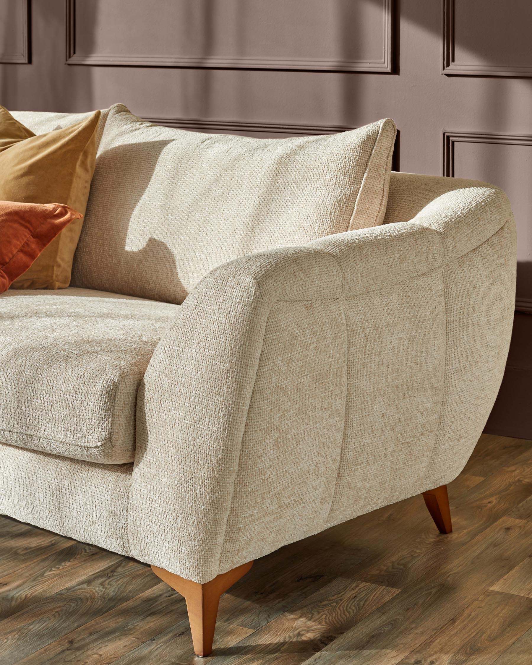 Genevieve natural weave 3 seater sofa with wooden leg