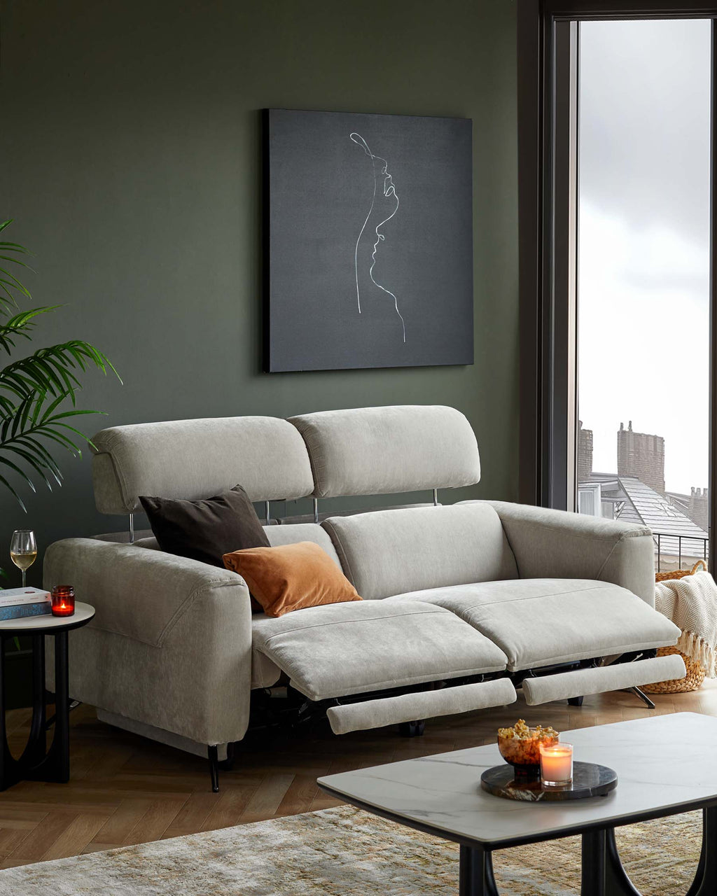 Kenzie light grey fabric recliner 2 seater sofa