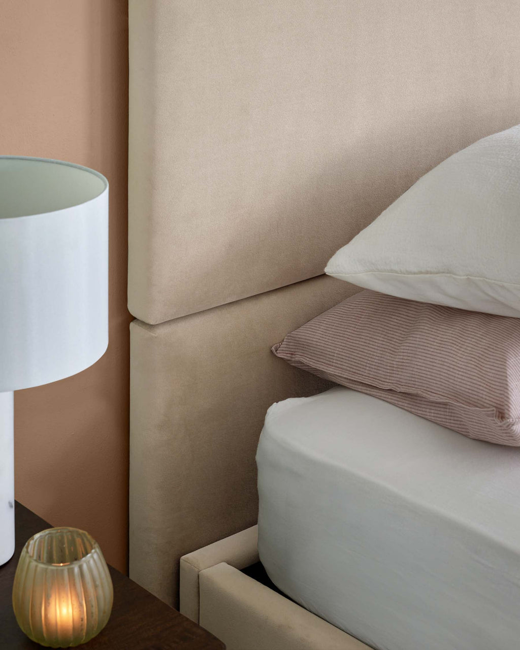 Penelope champagne velvet small panel headboard