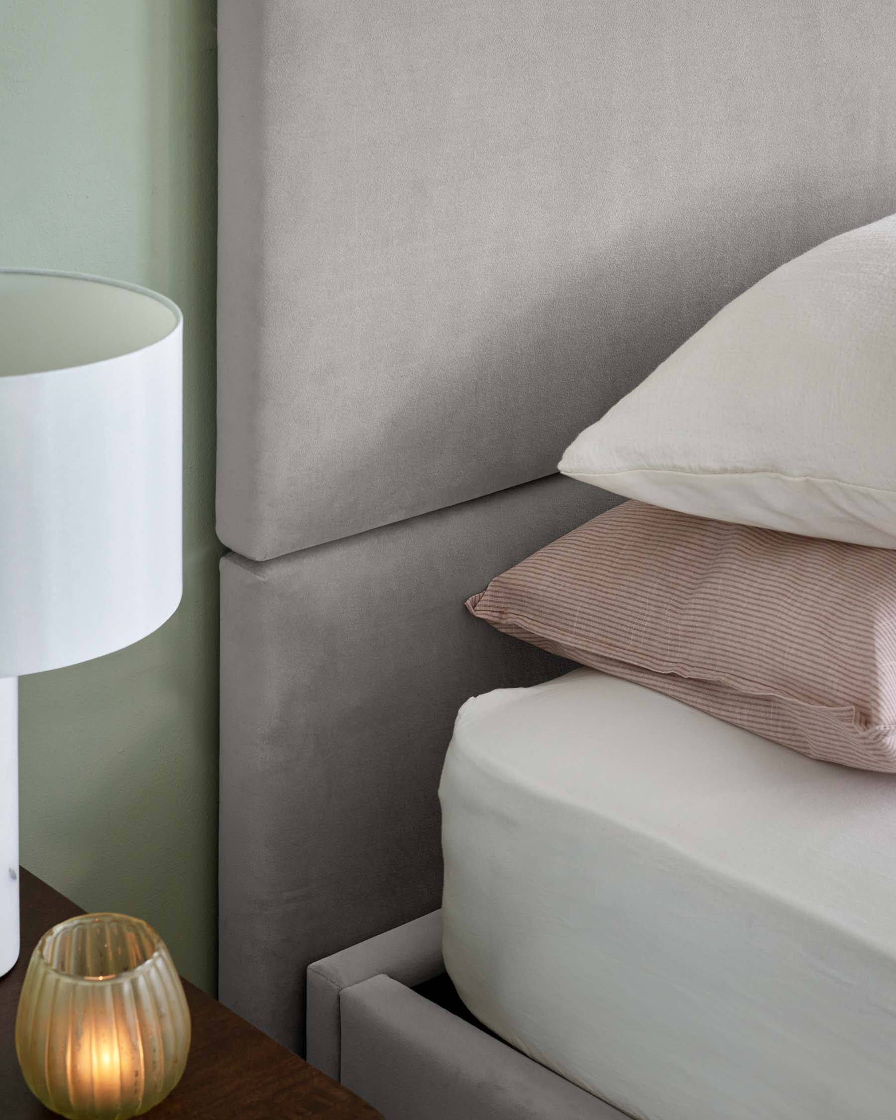 Penelope light grey velvet small panel headboard