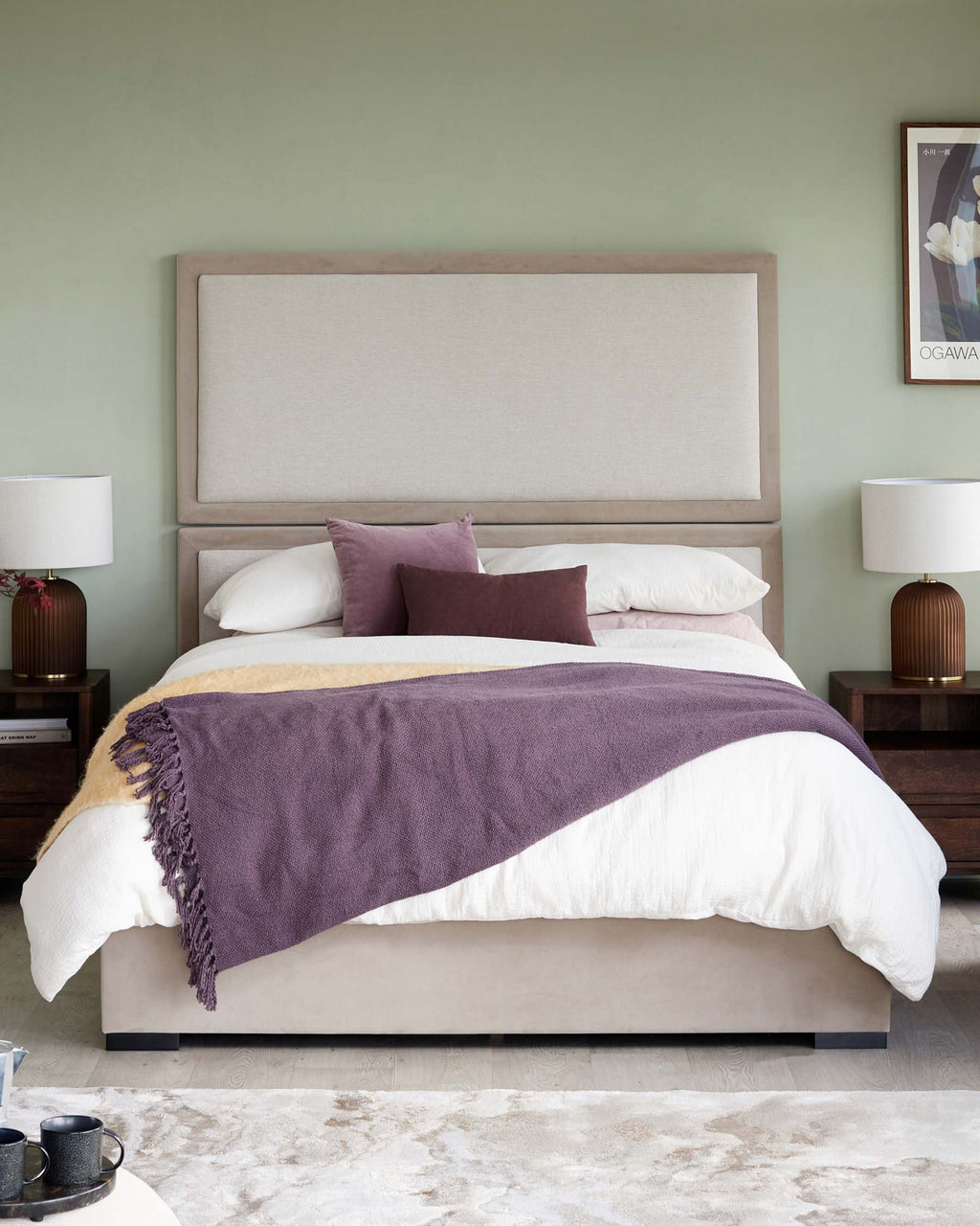 Penelope champagne natural mixed material king ottoman bed with 2 panel headboard