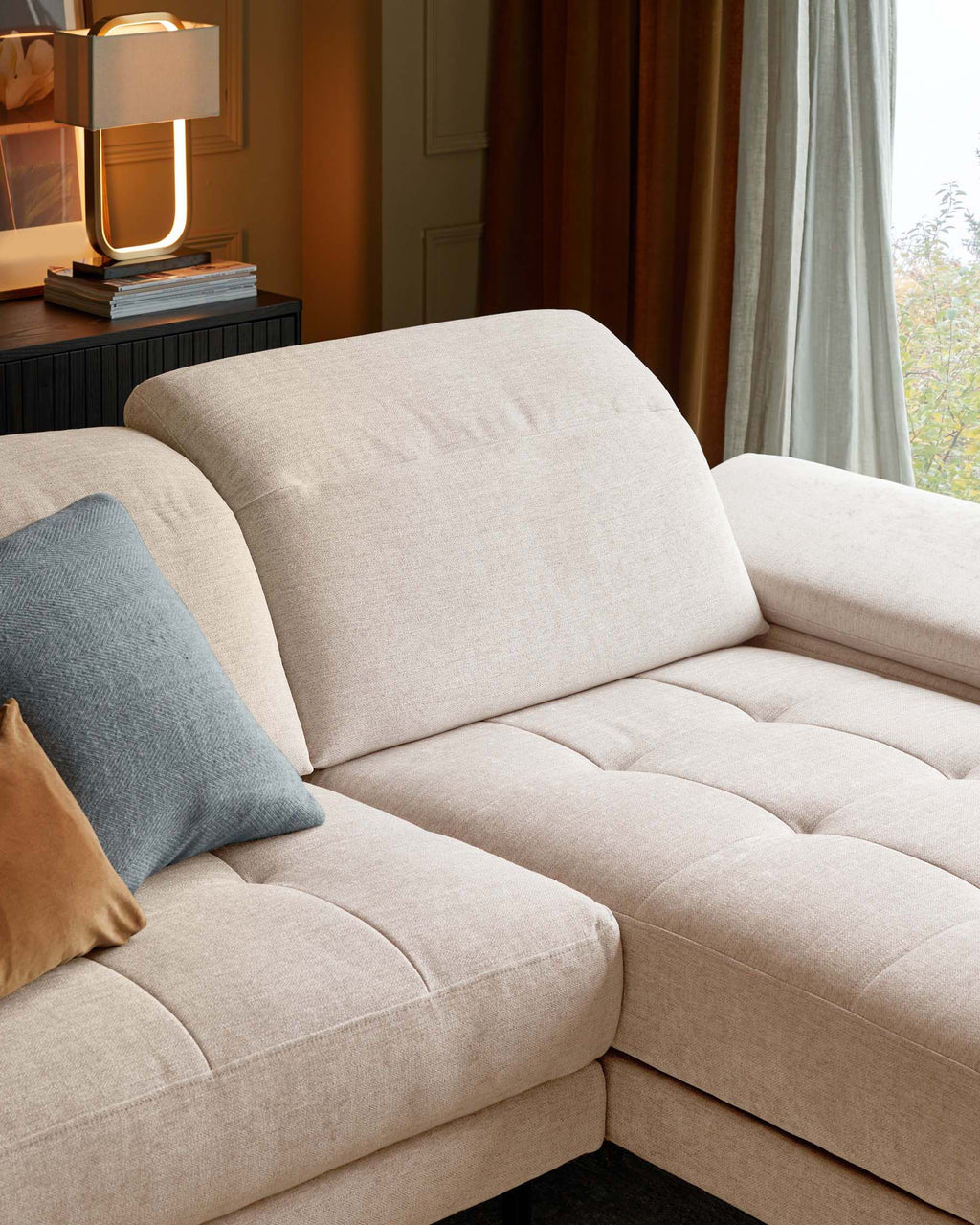 Donella ivory chenille right hand corner chaise sofa