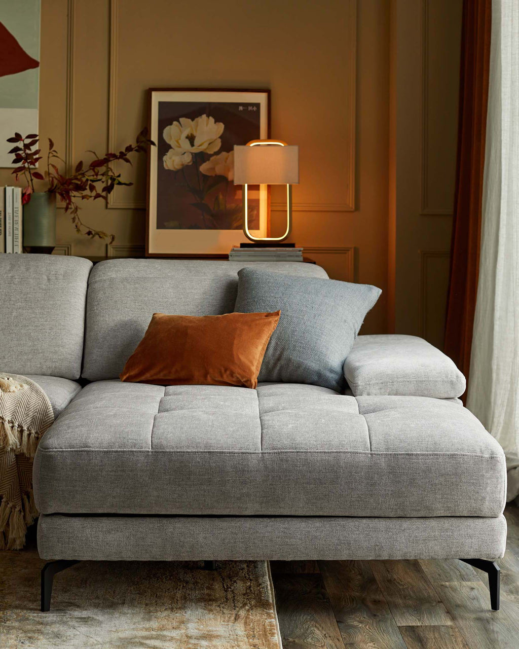 Donella light grey chenille right hand corner chaise sofa