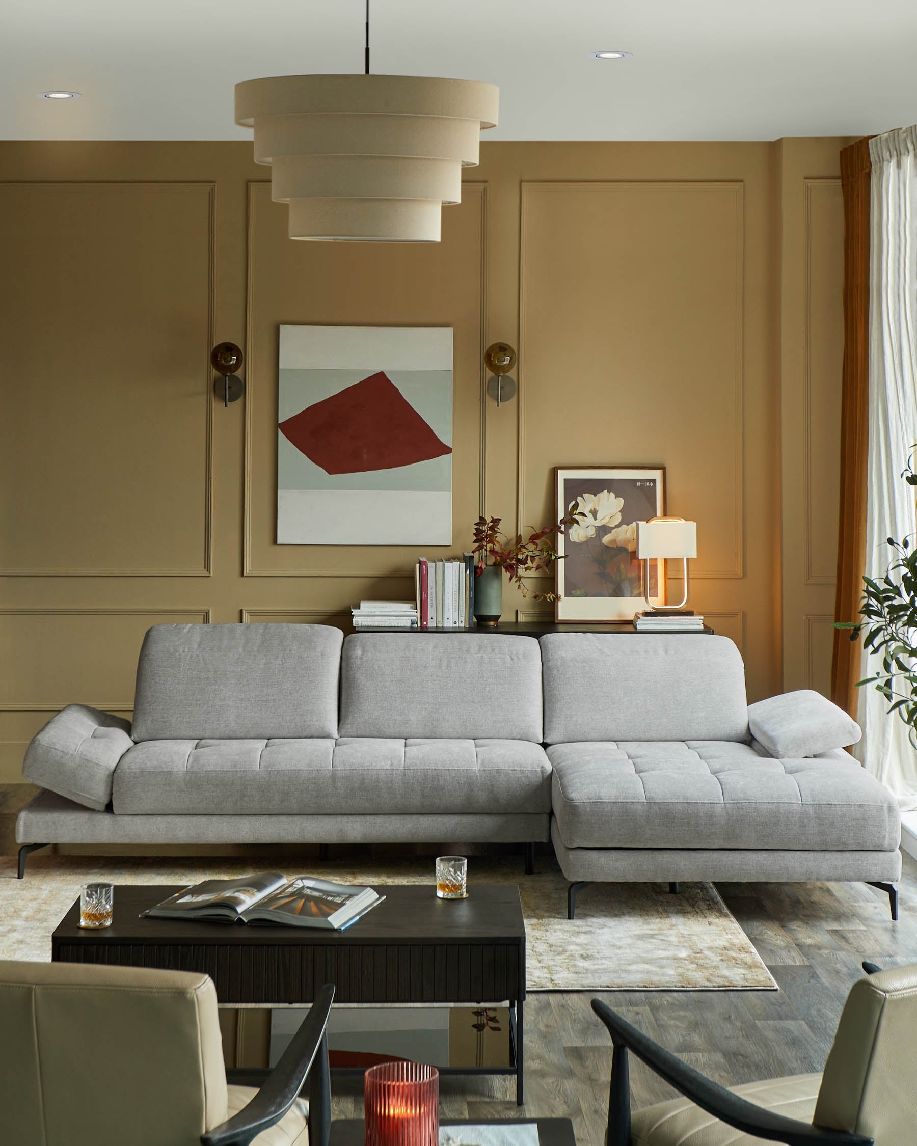 Donella light grey chenille right hand corner chaise sofa