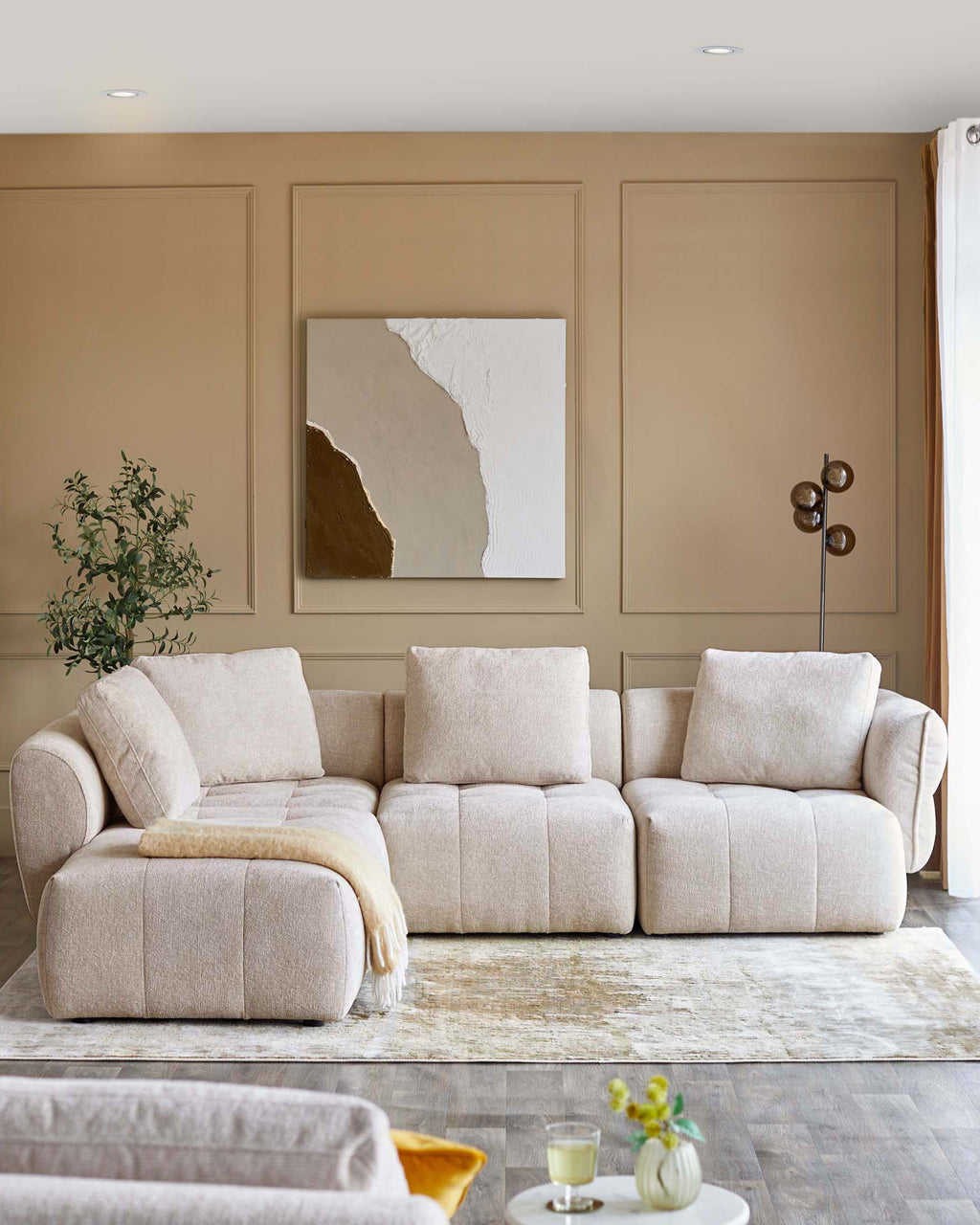 Lillian natural weave left hand corner chaise sofa