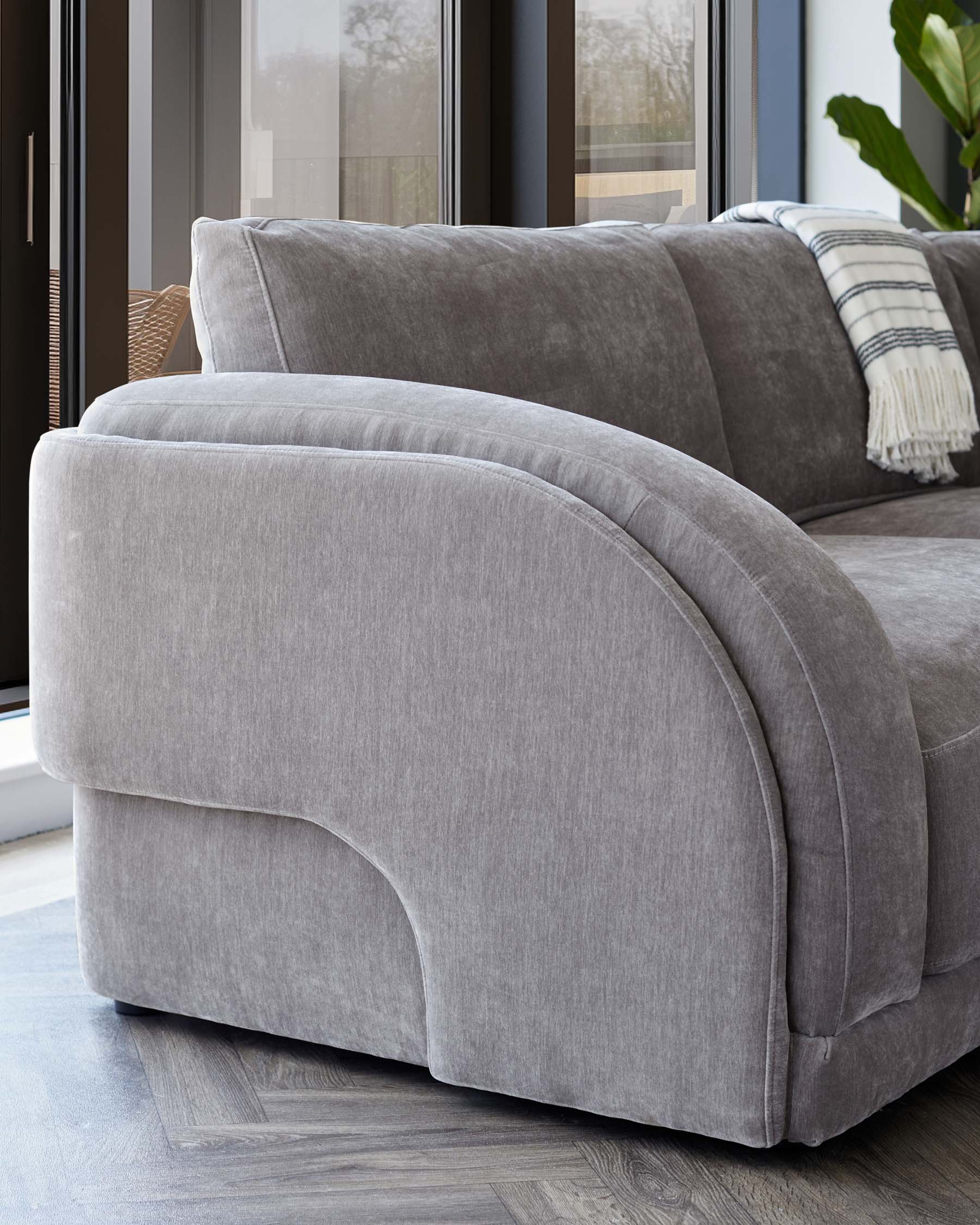 Casey mid grey chenille fabric small corner sofa