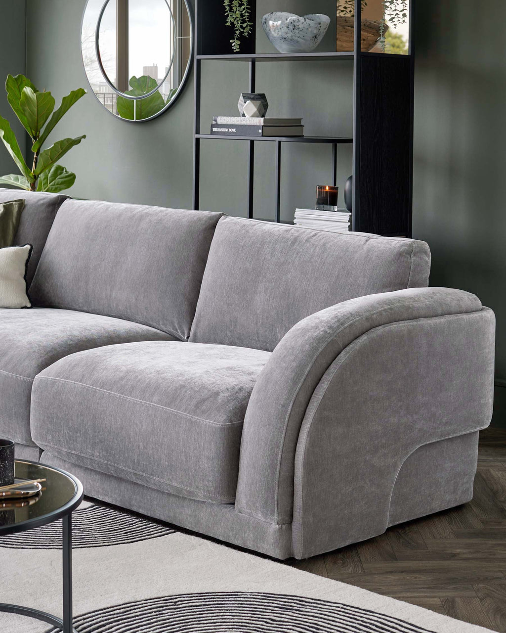 Casey mid grey chenille fabric large corner sofa