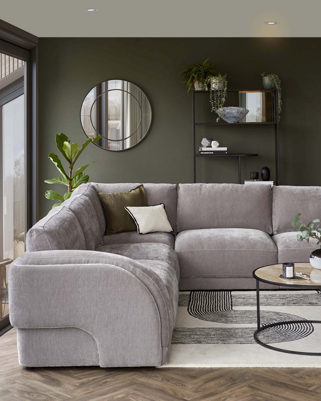 Casey mid grey chenille fabric large corner sofa