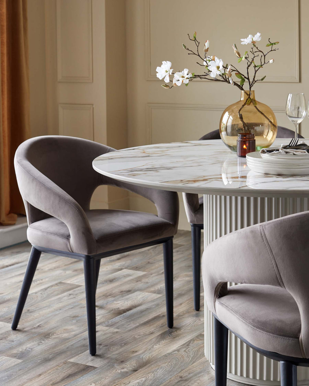 Austin natural ceramic 6 seater table and 6 Heath dining chairs set