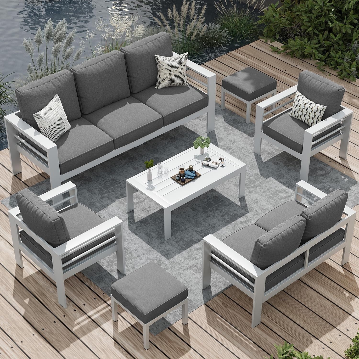 AECOJOY 7 Pieces Aluminum Patio Furniture Set Outdoor Conversation Set