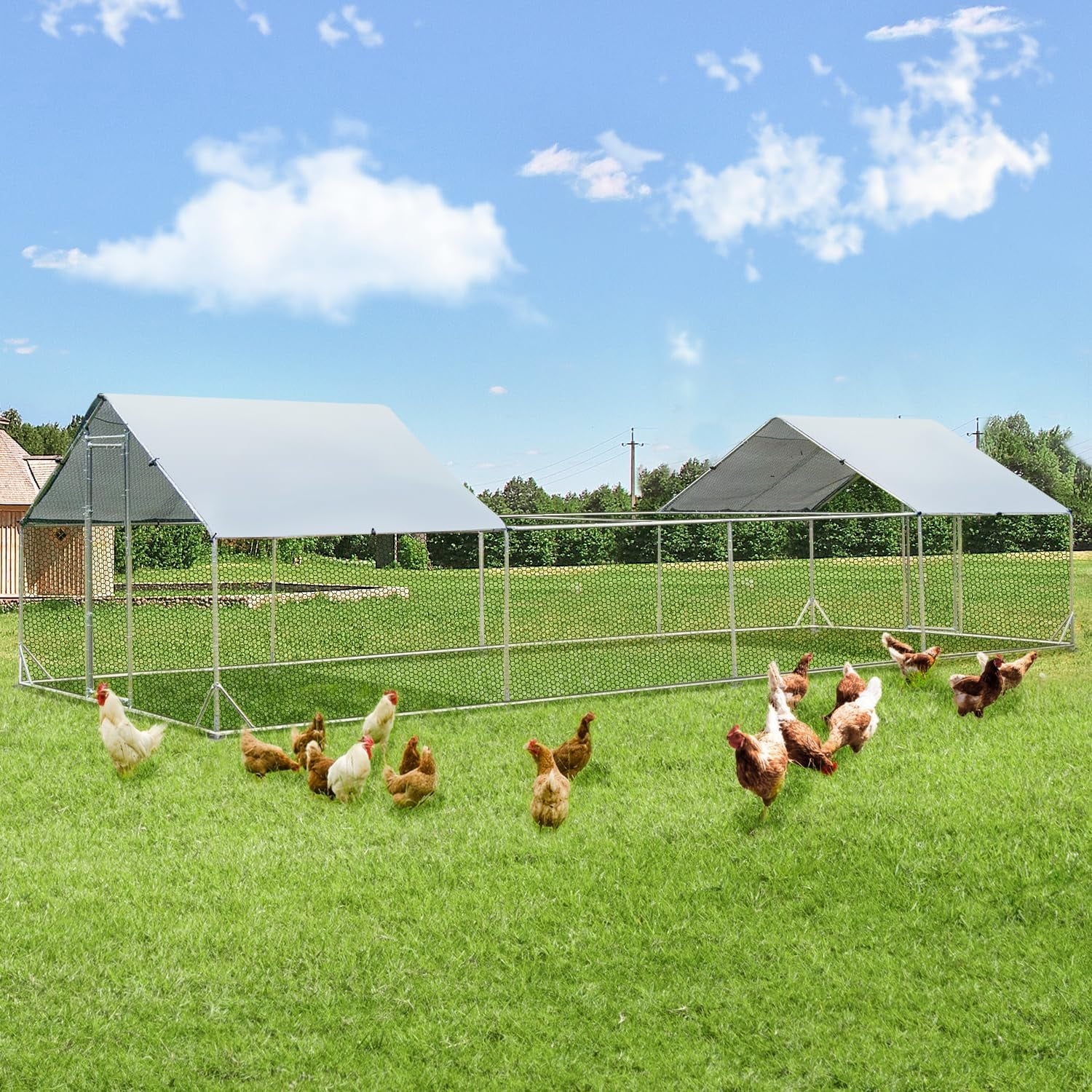 AECOJOY Large Metal Chicken Coop Run Walk-in Metal Chicken Cage