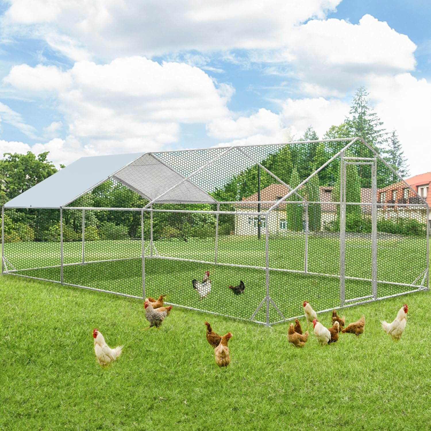 AECOJOY Large Metal Chicken Coop Run Walk-in Metal Chicken Cage