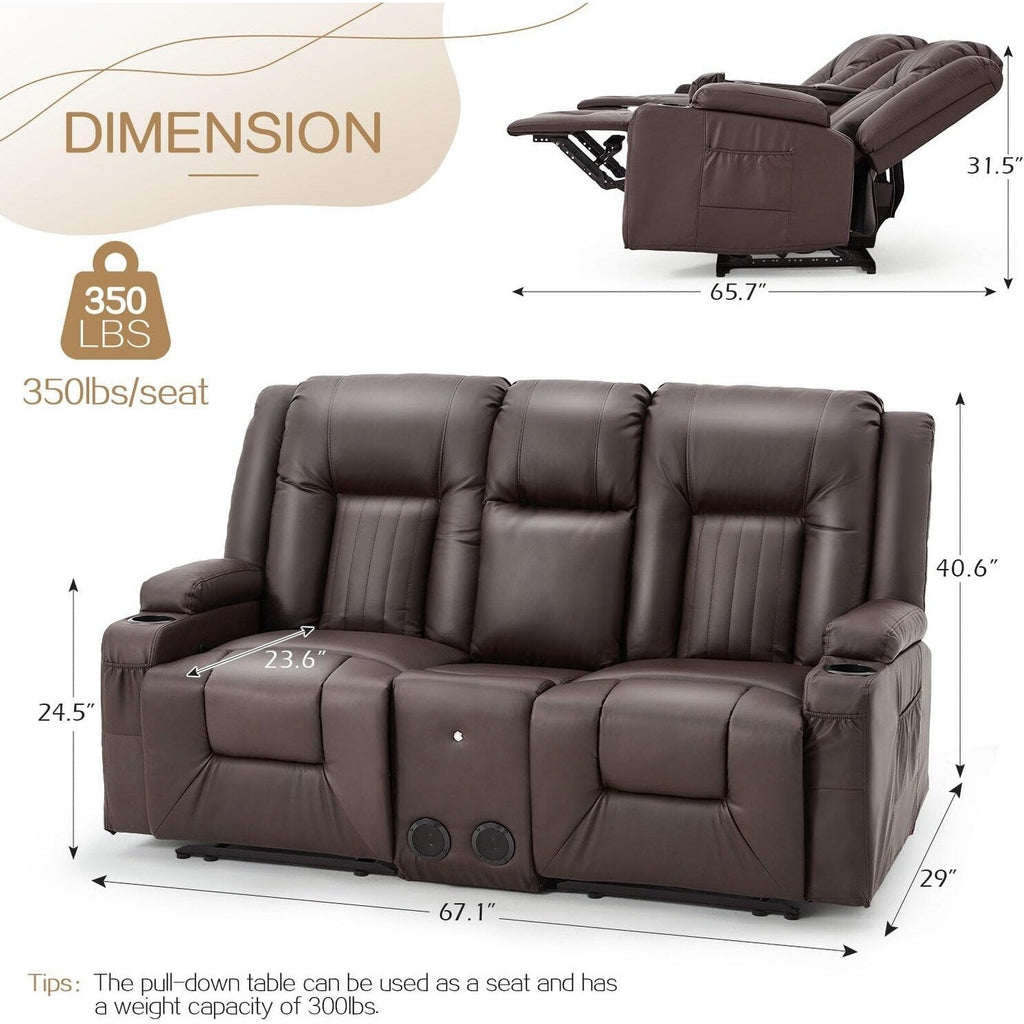AECOJOY Recliner Sofa Manual RV Reclining Couch PU Home Theater Seating w/ Console