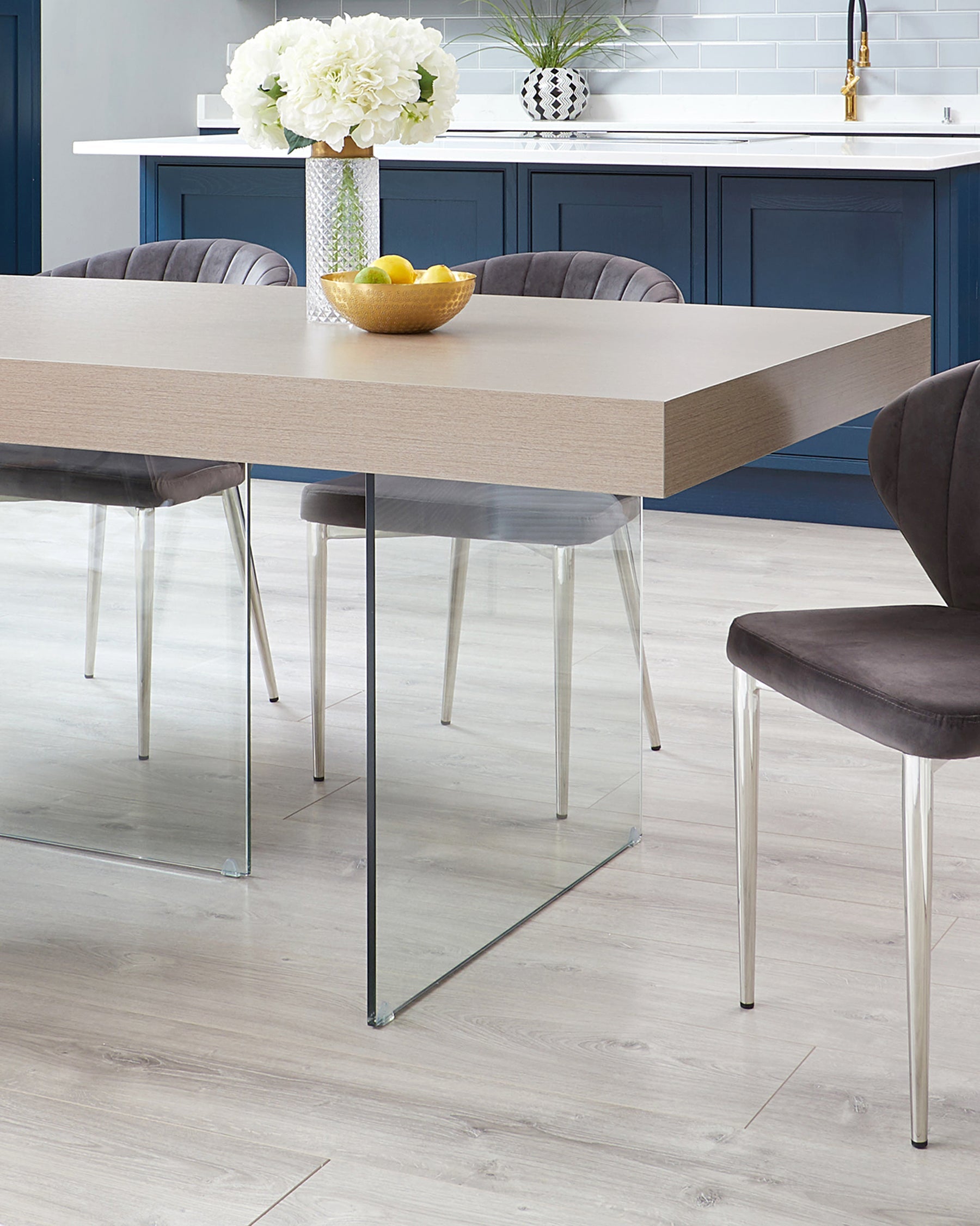 Aria Grey Oak And Glass 8 Seater Dining Table