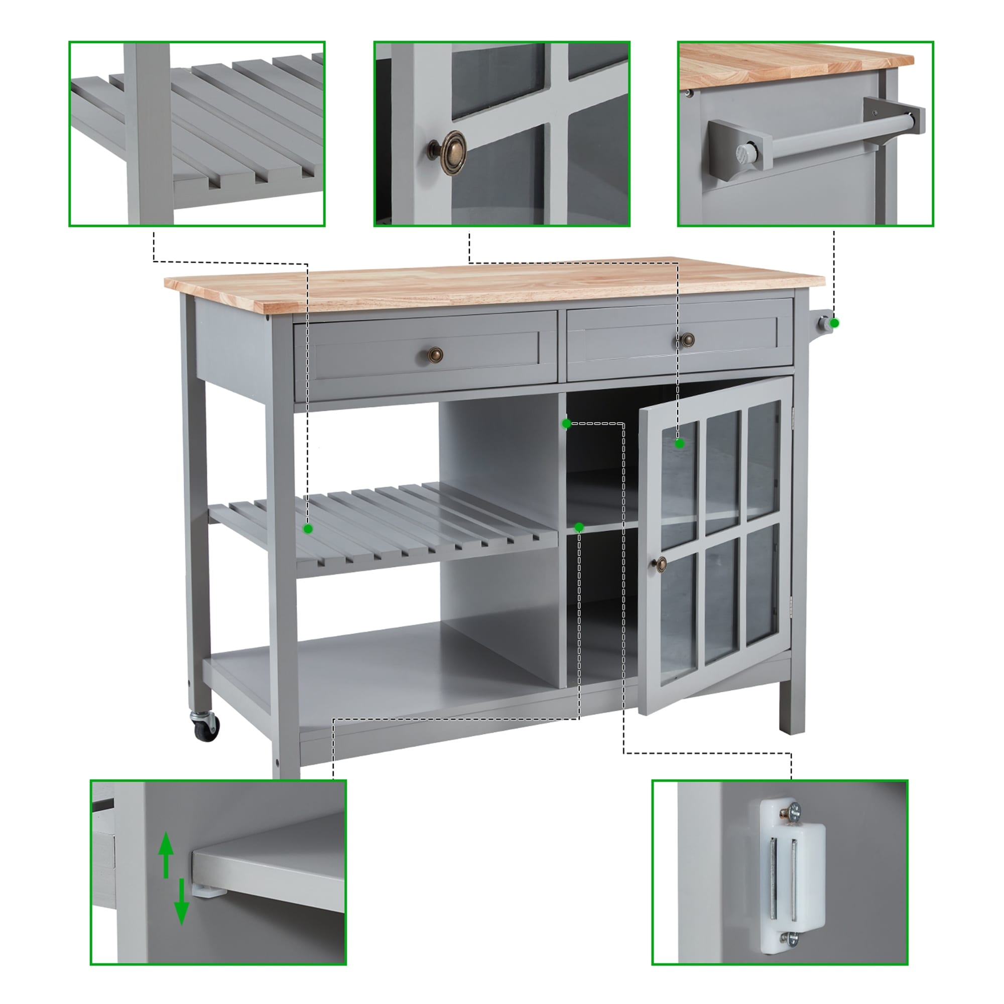 AVAWING 42 Rolling Kitchen Island Microwave Cabinet Trolley Cart