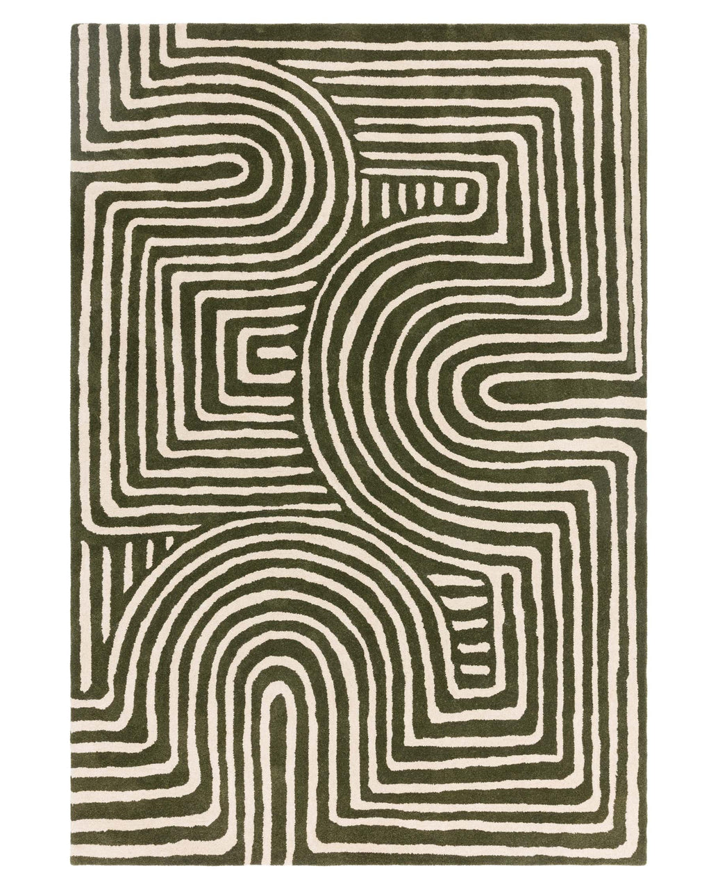 Abstract Swirl dark green wool large rug