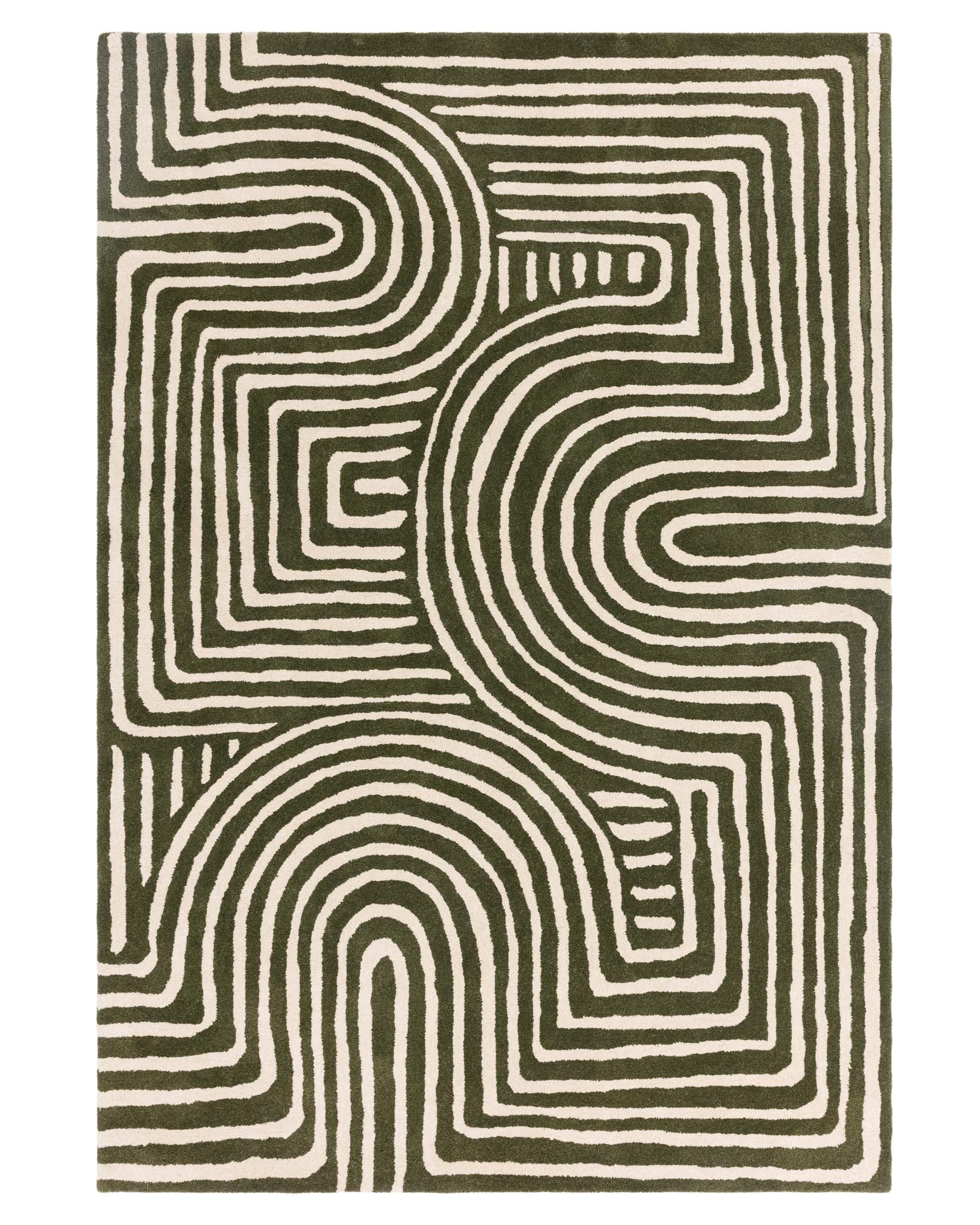 Abstract Swirl dark green wool large rug