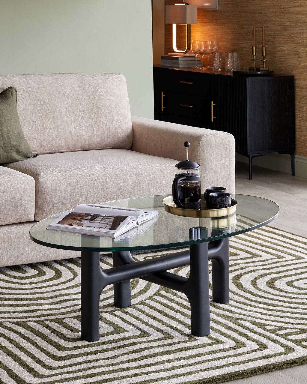 Abstract Swirl dark green wool medium rug