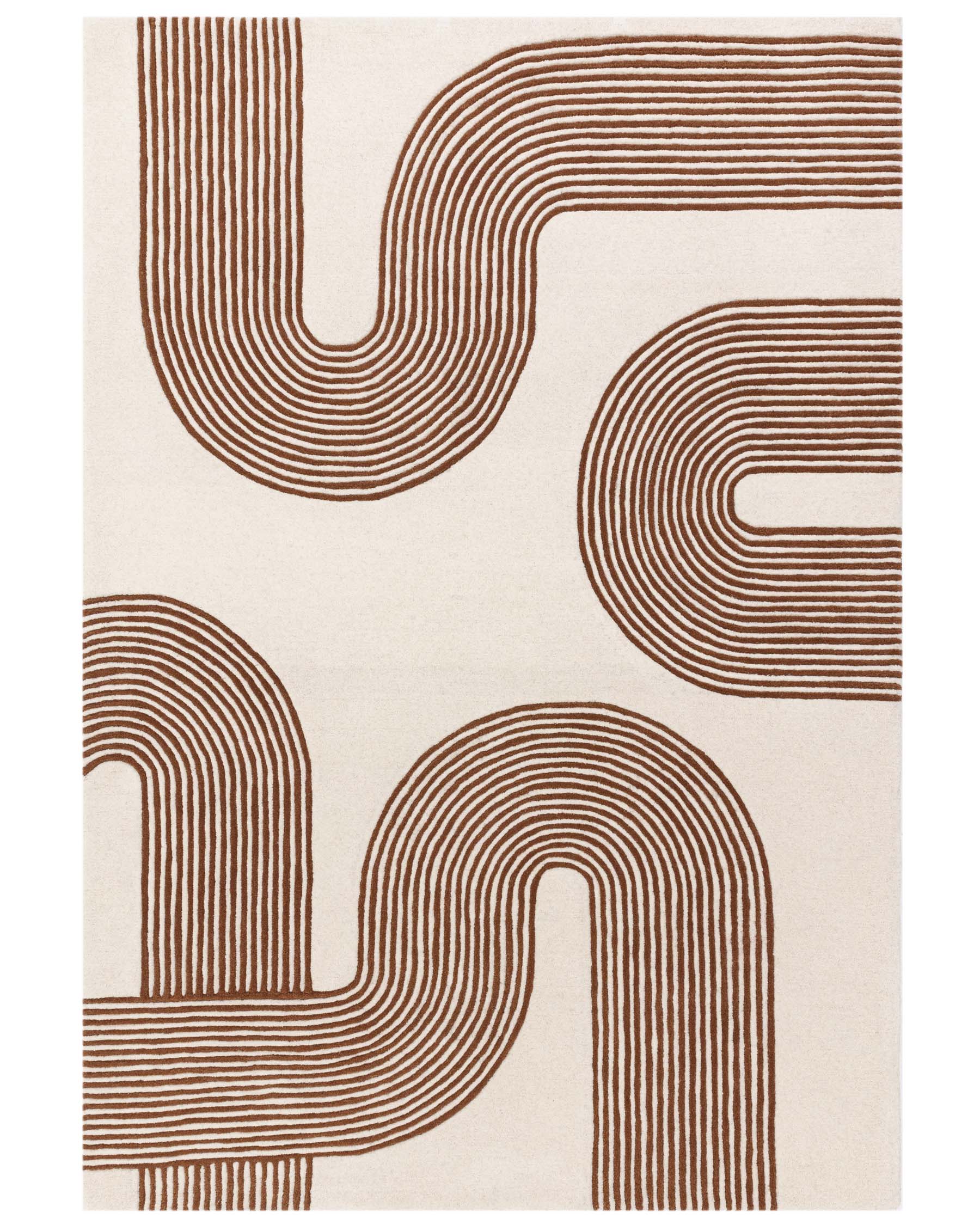 Abstract Lines rust and cream wool large rug