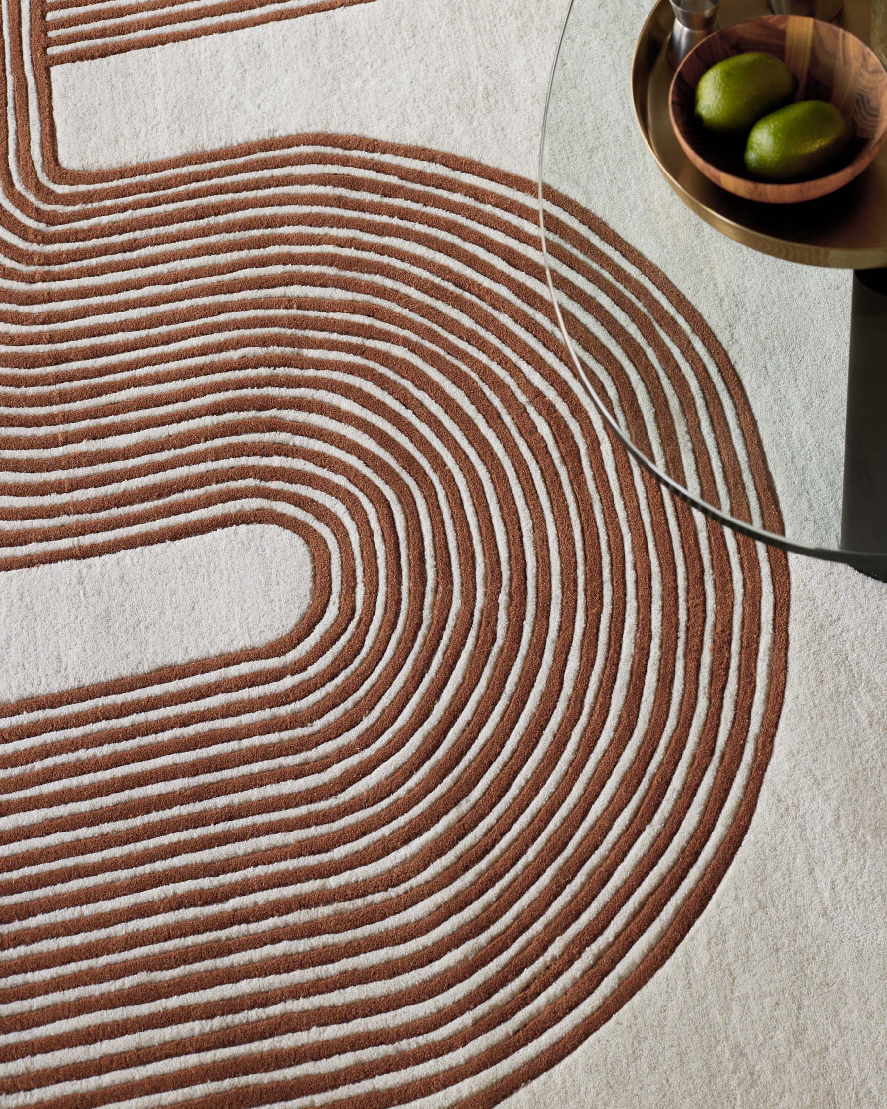 Abstract Lines rust and cream wool medium rug