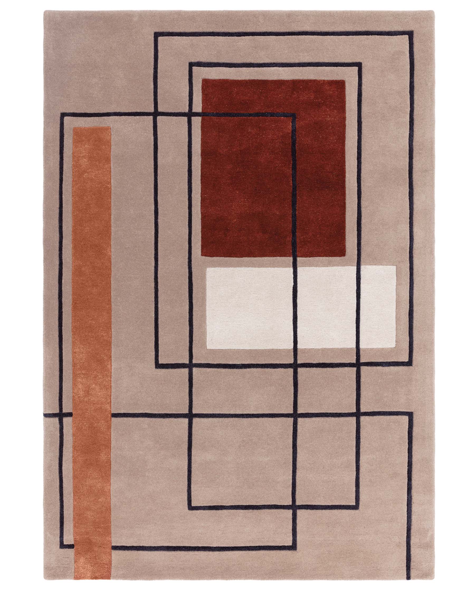Abstract Squares deep red wool medium rug
