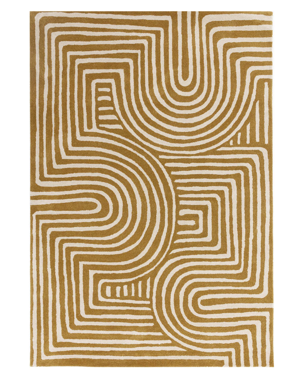 Abstract Swirl ochre wool medium rug