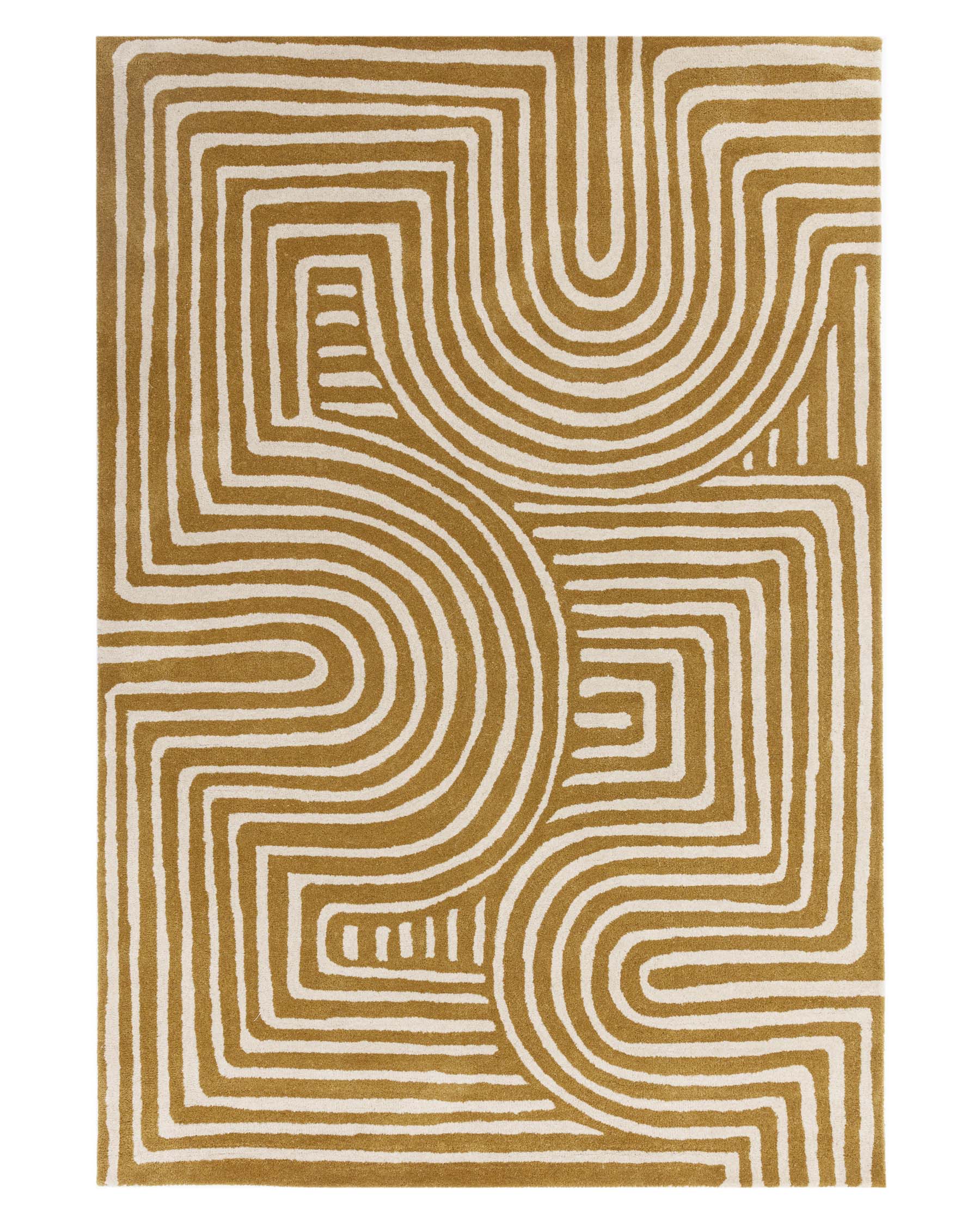 Abstract Swirl ochre wool medium rug