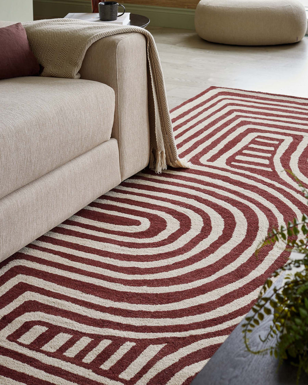 Abstract Swirl deep red wool medium rug