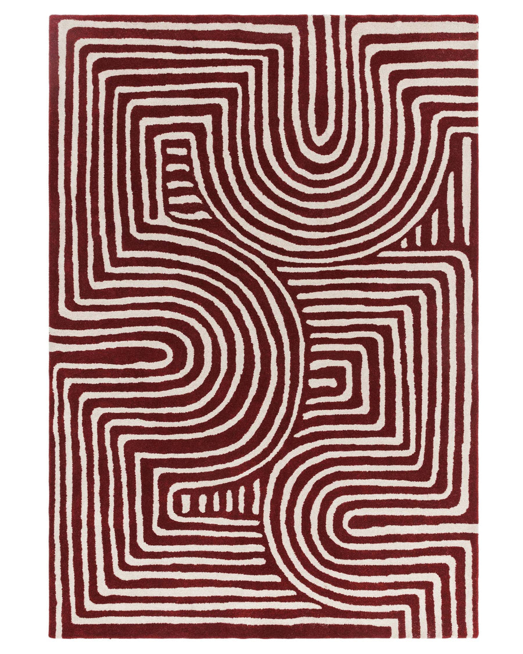 Abstract Swirl deep red wool medium rug