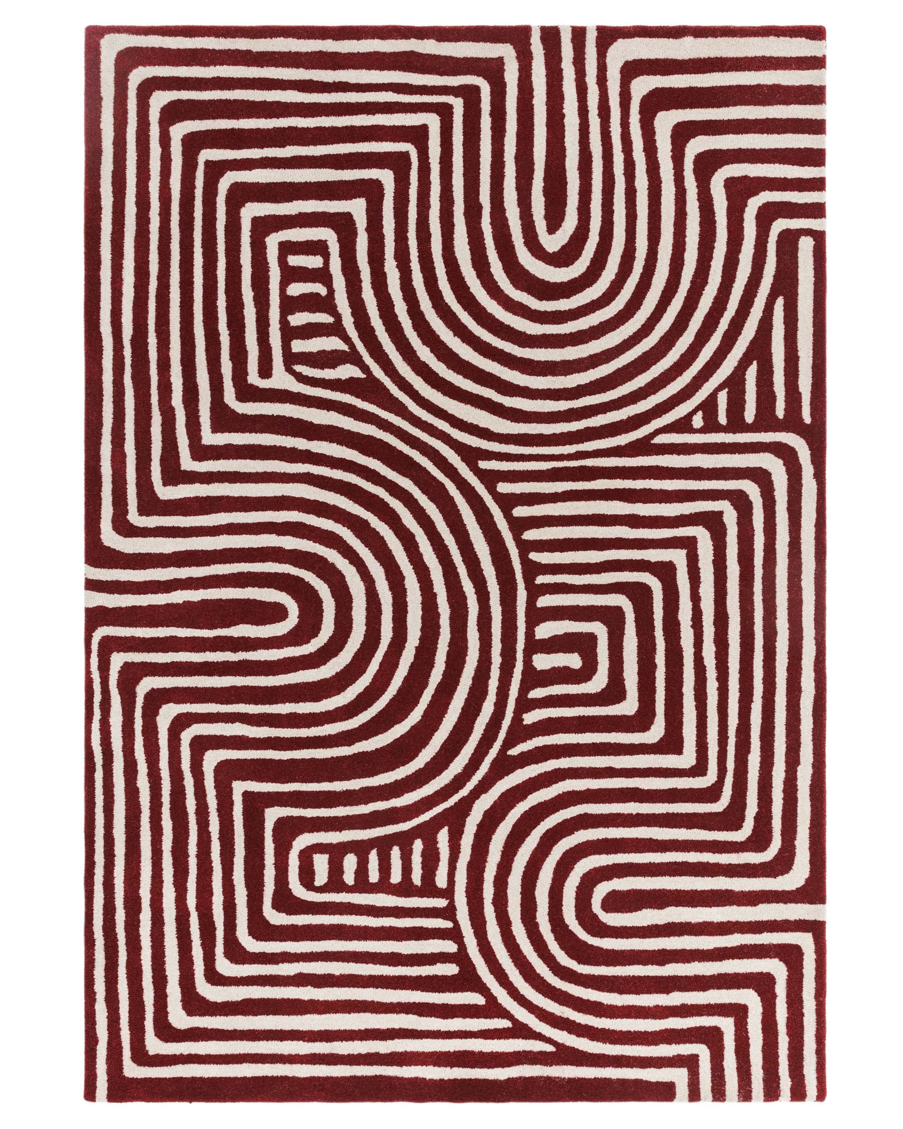 Abstract Swirl deep red wool medium rug