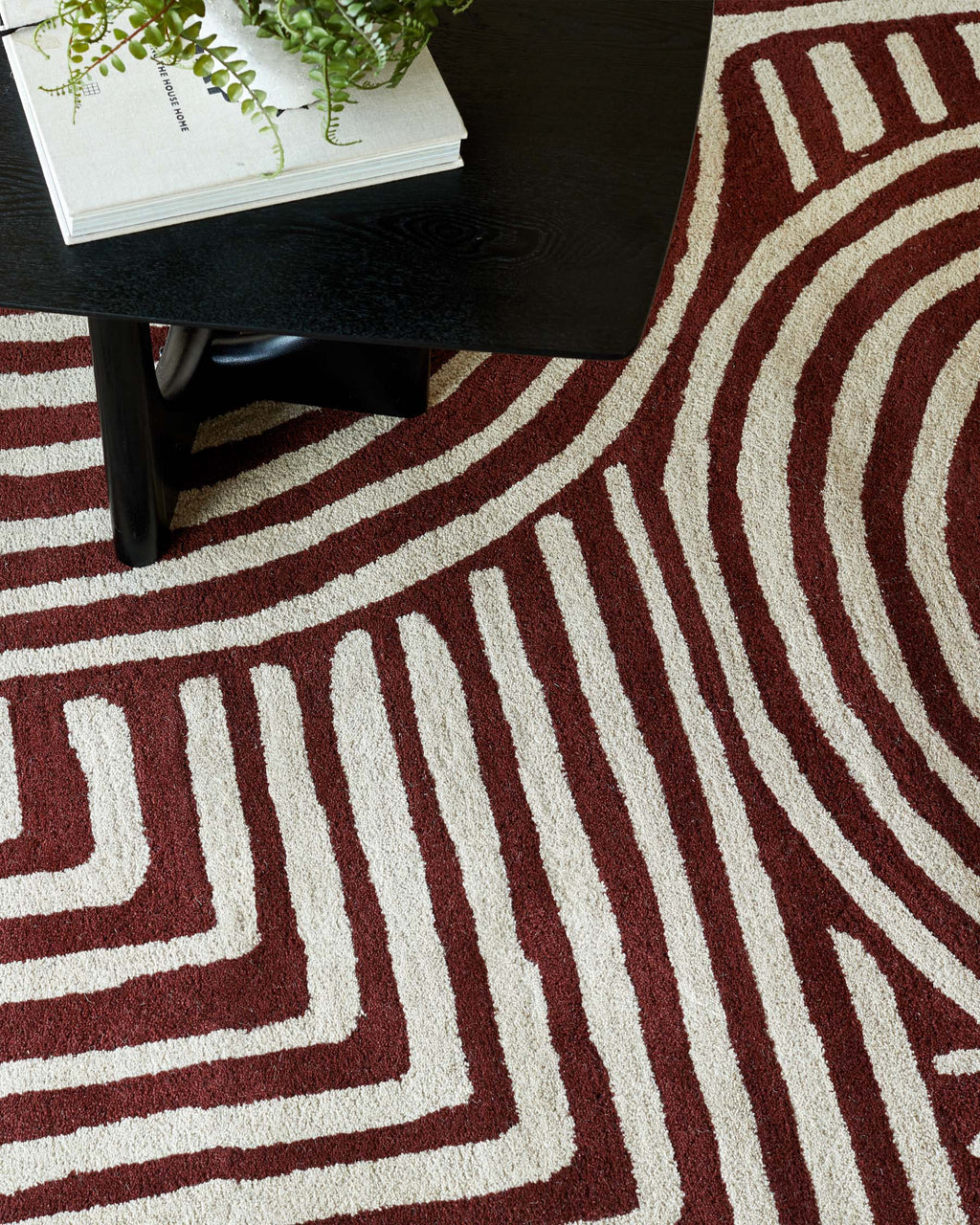 Abstract Swirl deep red wool medium rug