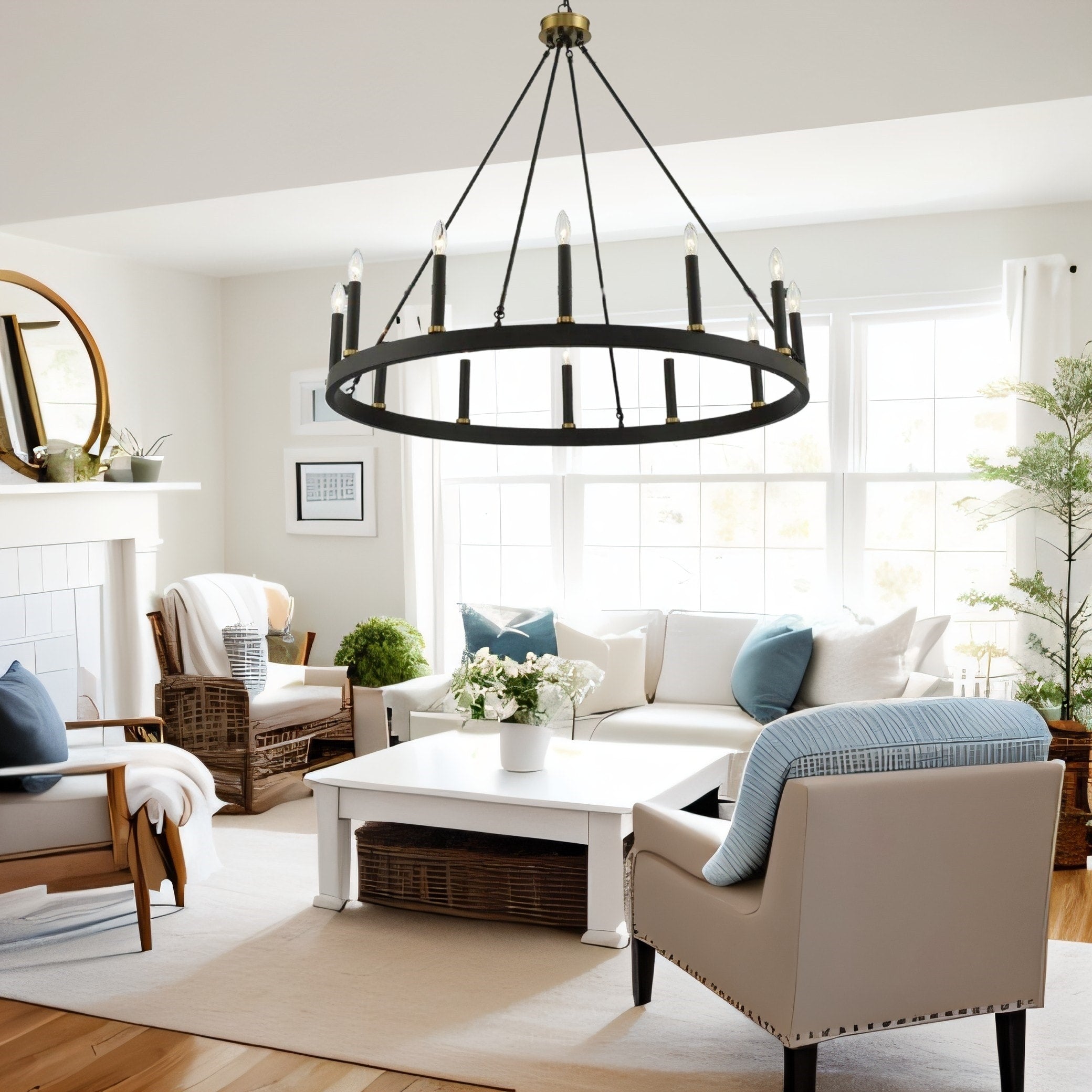 Acroma 12-light Farmhouse 40In Wagon Wheel Chandelier with UL - 40'' D x 138'' H