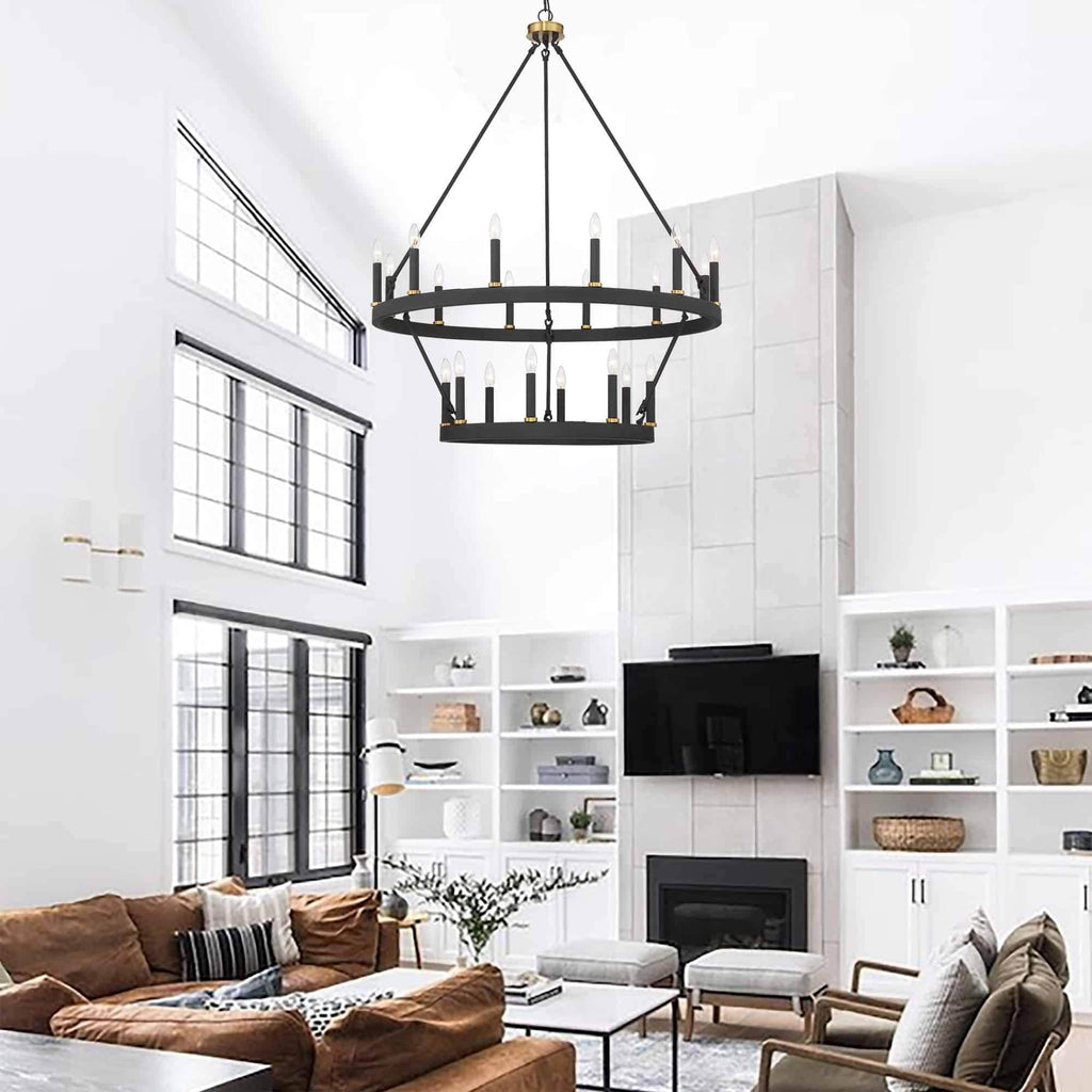 Acroma 20-light Modern Farmhouse 40In Round Wagon Wheel Chandelier with UL